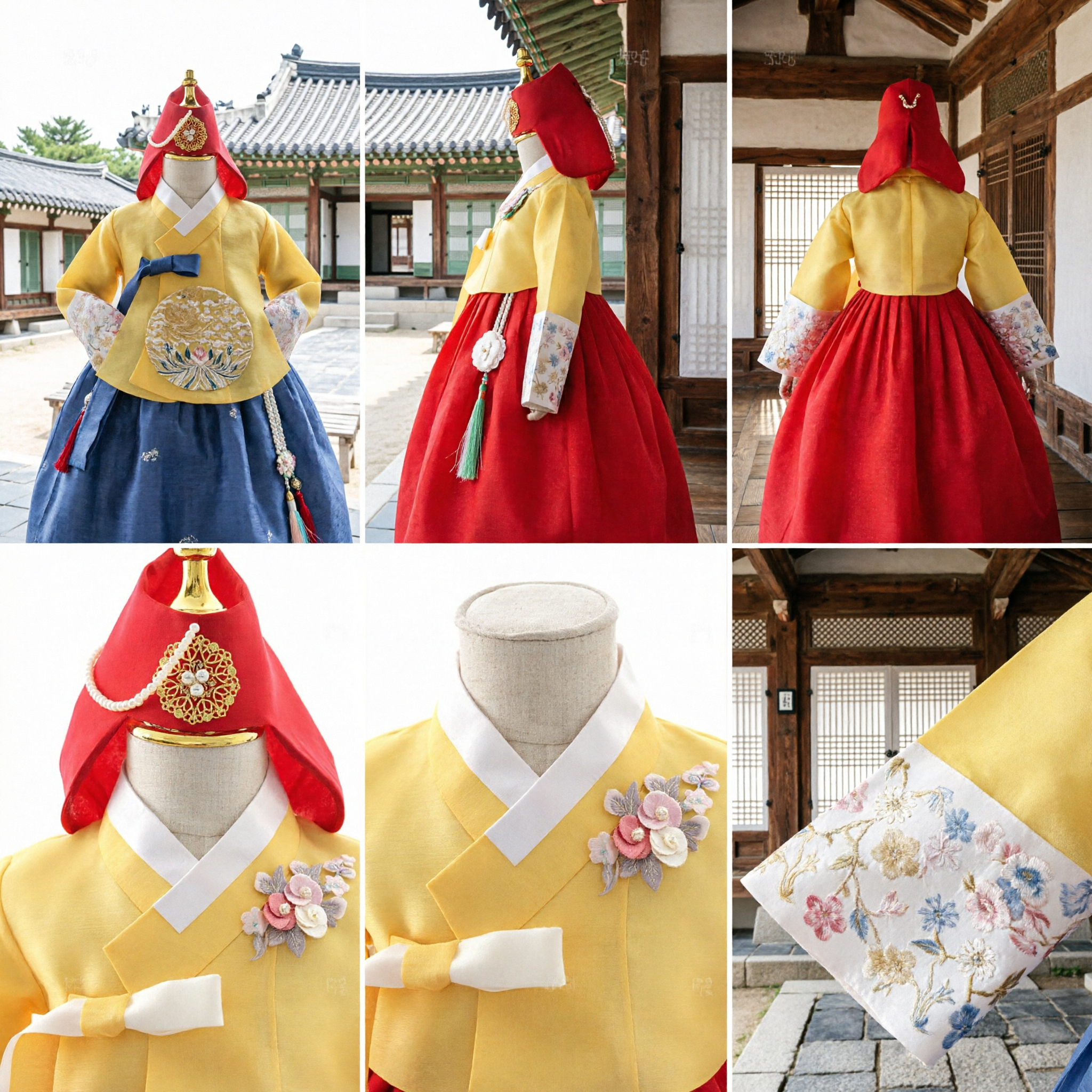 Hanbok Coreano Tradicional para Meninas, Conjunto Jeogori Amarelo e Chima Vermelho com Chapéu para Doljanchi (Primeiro Aniversário) - Asian Costume