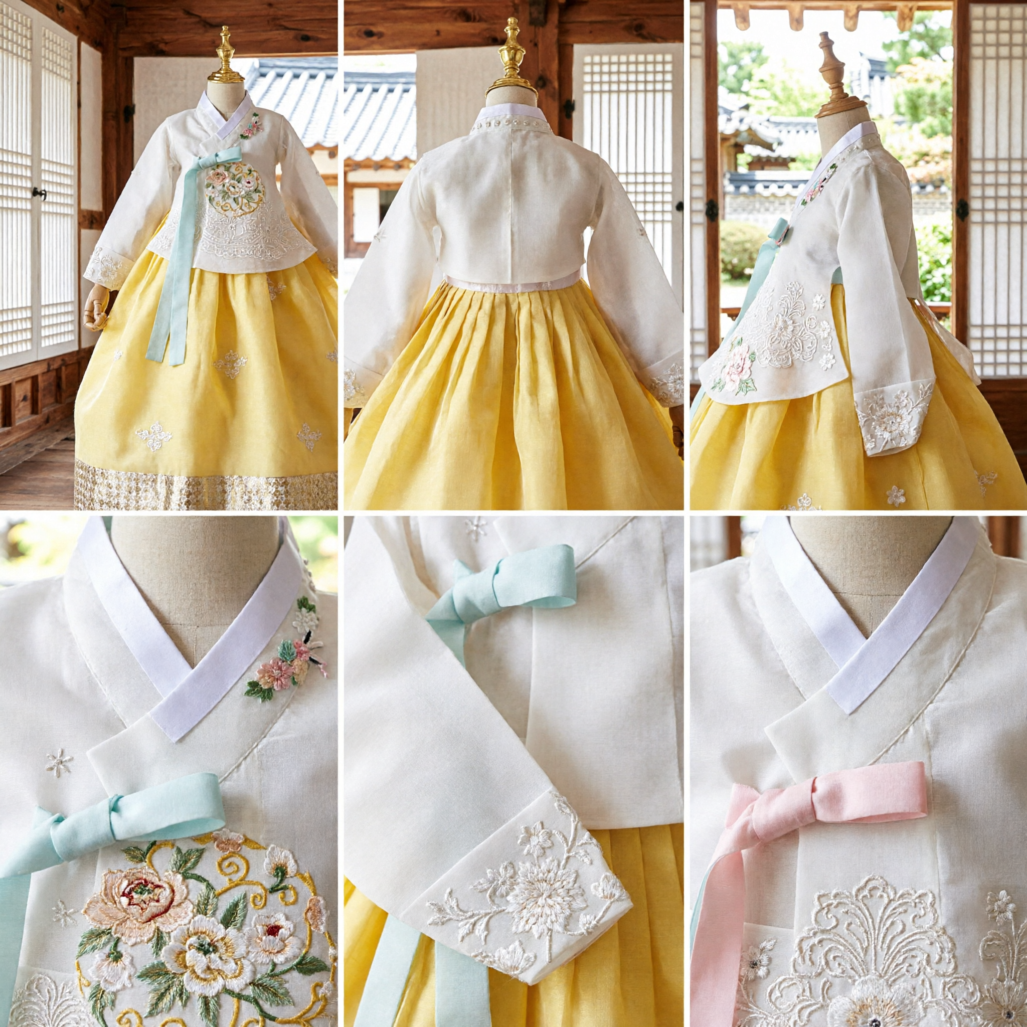 Hanbok Coreano Tradicional para Meninas, Conjunto Chima Amarelo e Jeogori de Renda Branco, Vestido para Casamento e Aniversário de Crianças - Asian Costume