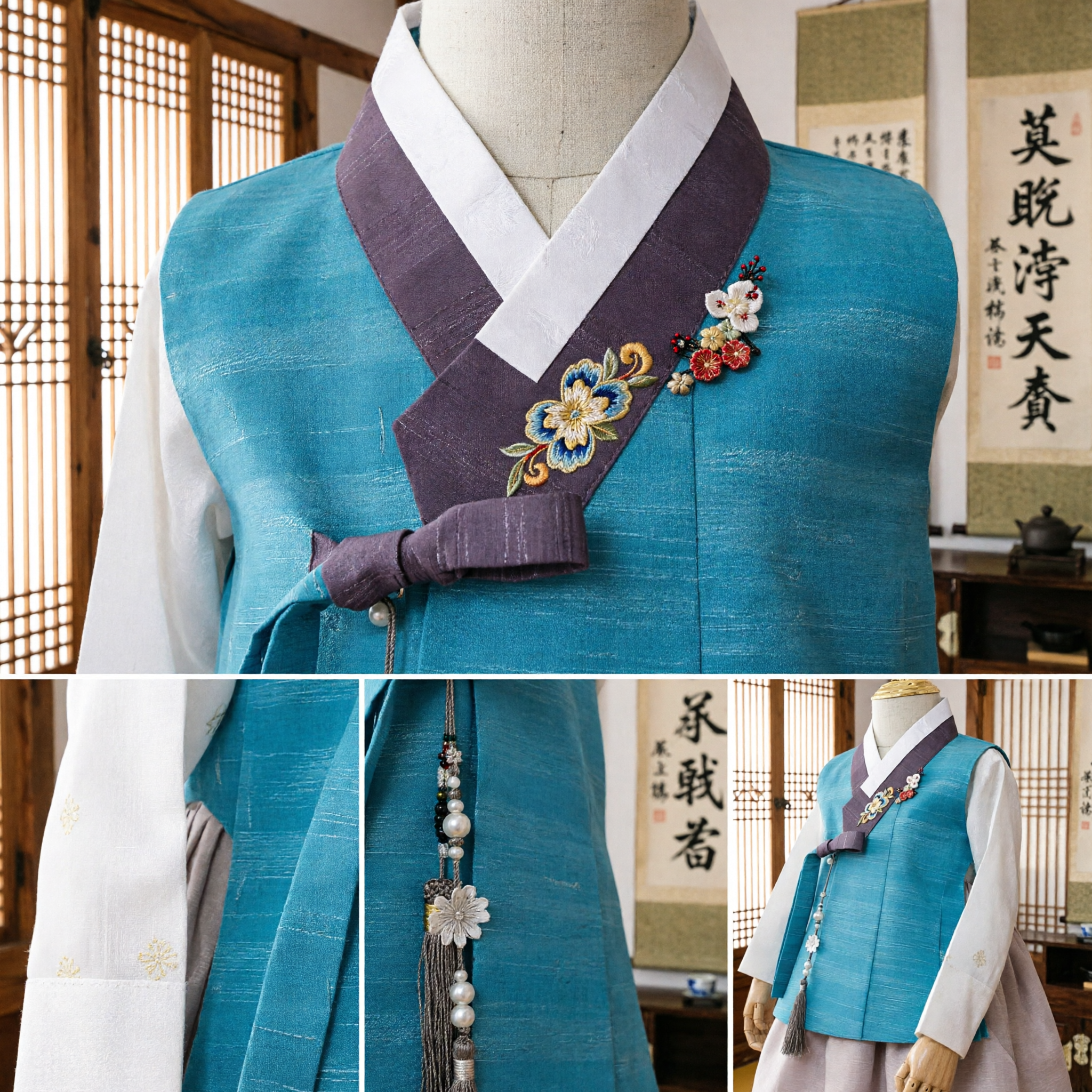 Traditionele Koreaanse Hanbok kostuum blauwe Baeja vest set voor kinderen formele gelegenheden - Asian Costume
