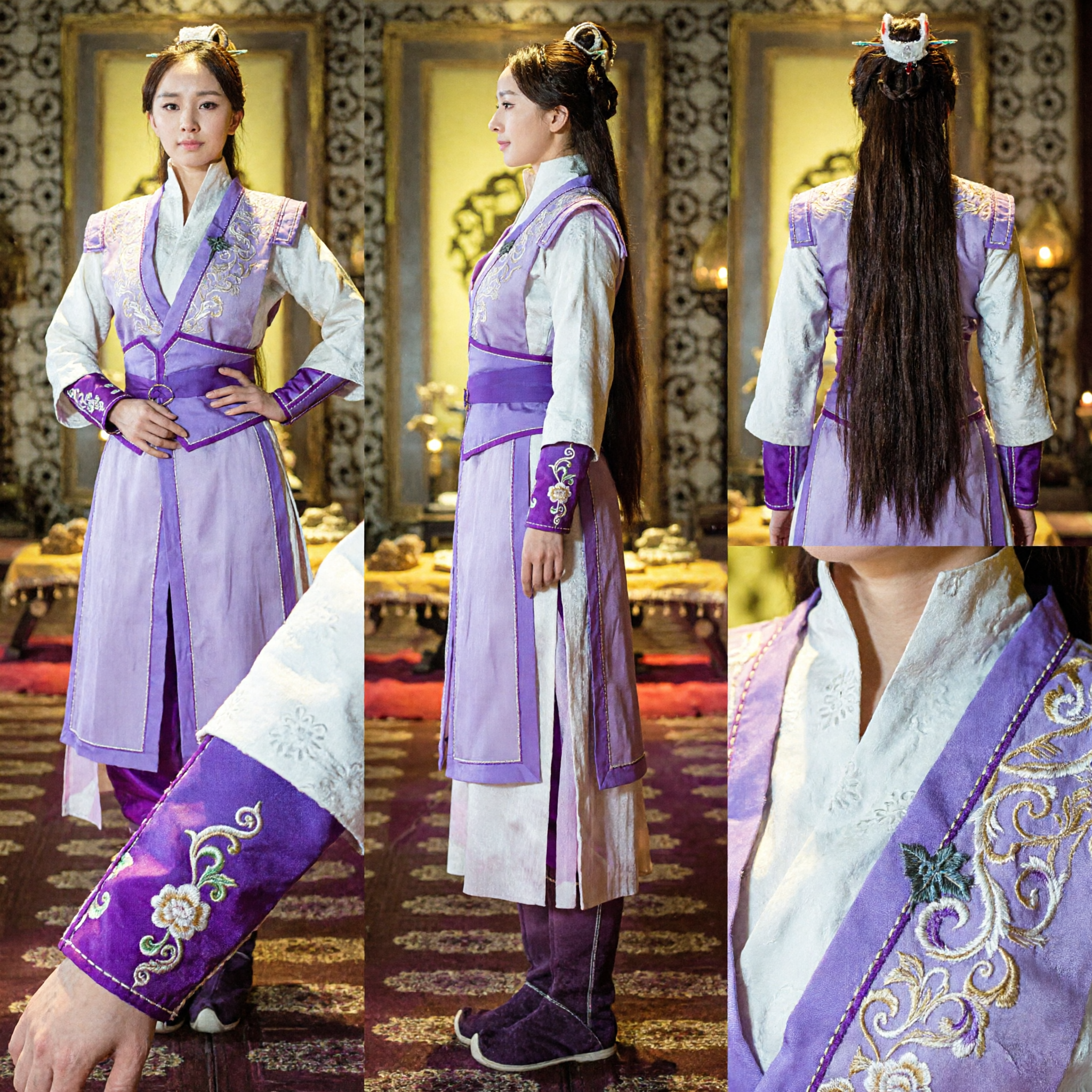 Oud Chinese Paarse Hanfu Kostuum Vrouwen Wuxia Zwaardvechtster Outfit voor Cosplay en Optreden - Asian Costume