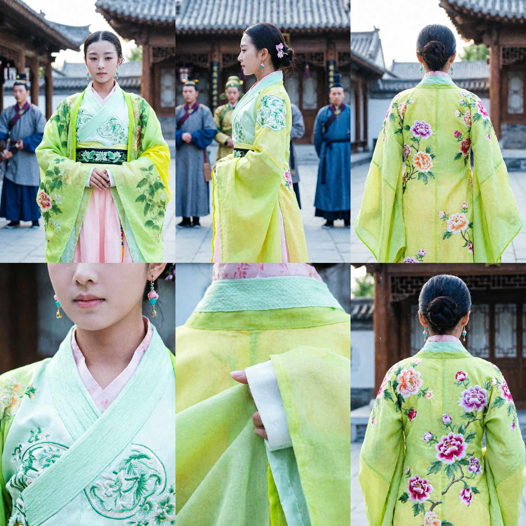 زي هانفو صيني تقليدي أخضر قديم مجموعة رداء وتنورة مطرزة للنساء للعروض التاريخية - Asian Costume
