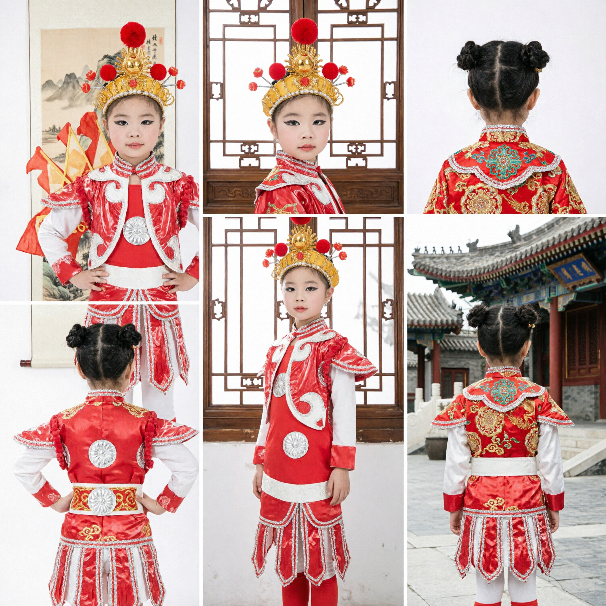 Kinderen Chinese Traditionele Volksdanskostuum Rode Krijger Podiumoptreden Uniform voor Meisjes Festival - Asian Costume