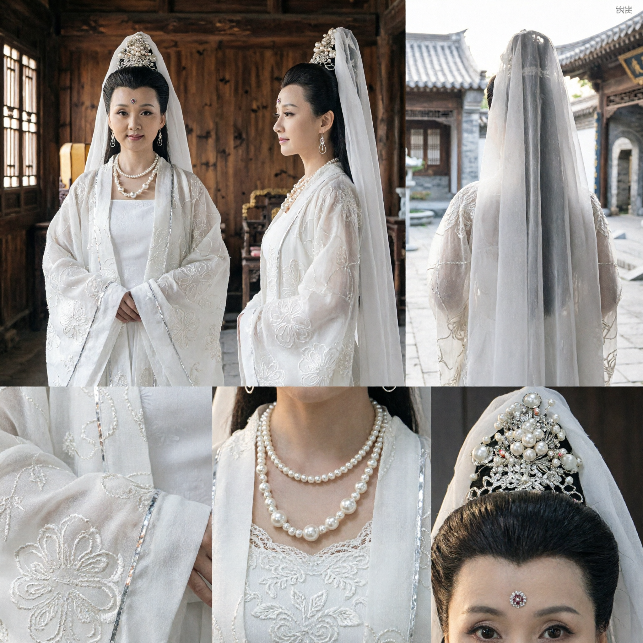 زي الإلهة غوانيين الصينية القديمة التقليدي - فستان هانفو أبيض للنساء - مجموعة كاملة لتنكر الشخصيات والأداء - Asian Costume