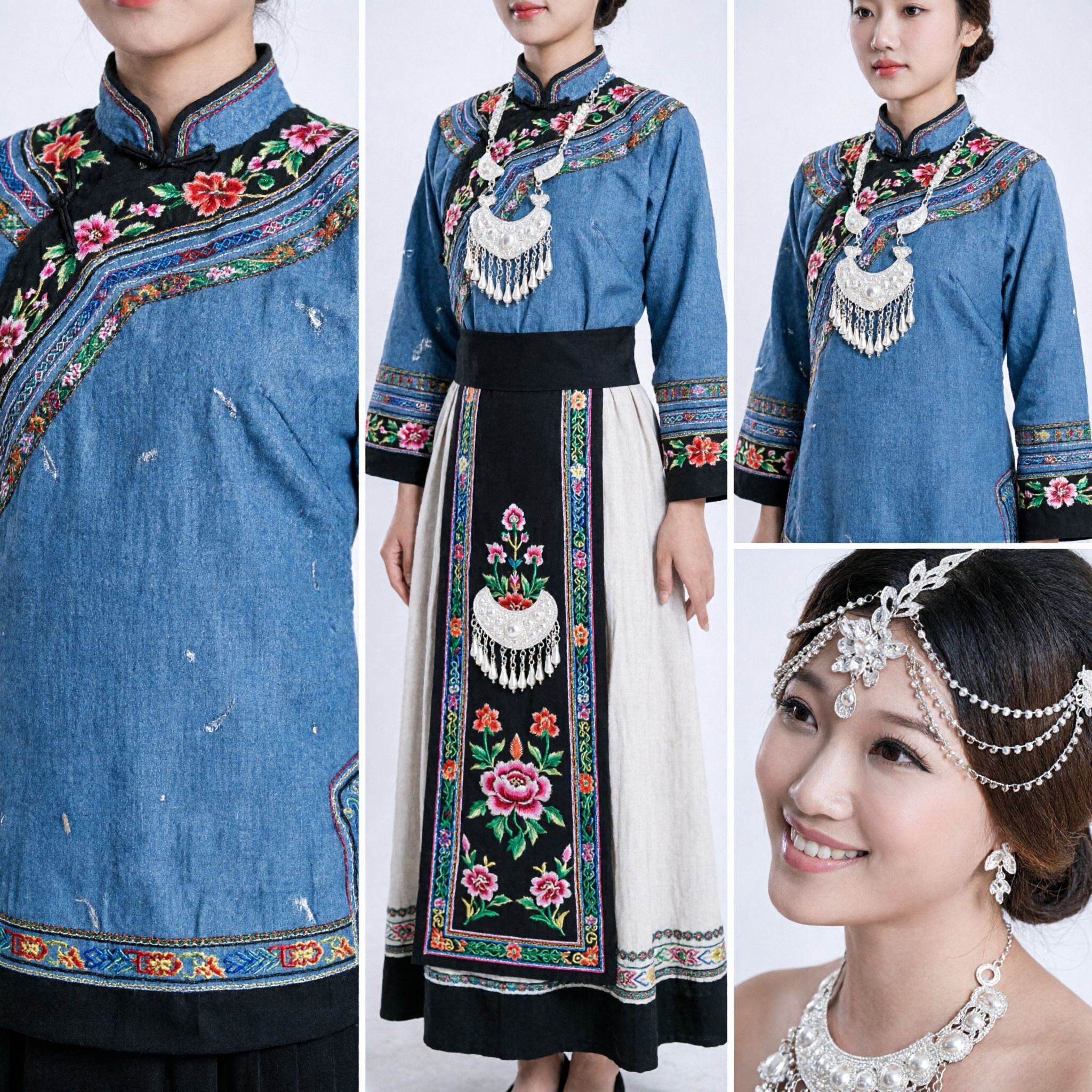 Elegancka srebrna Matha Patti z kryształkami bocznym łańcuszkiem nakrycie głowy na indyjski ślub biżuteria dla panny młodej - Asian Costume