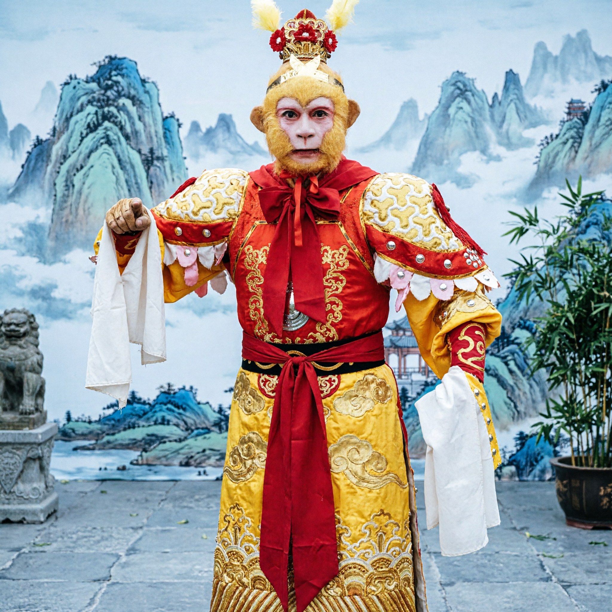 Traditioneel Chinese Apenkoning Sun Wukong Kostuum Volledige Set Reis naar het Westen Cosplay Outfit voor Mannen - Asian Costume