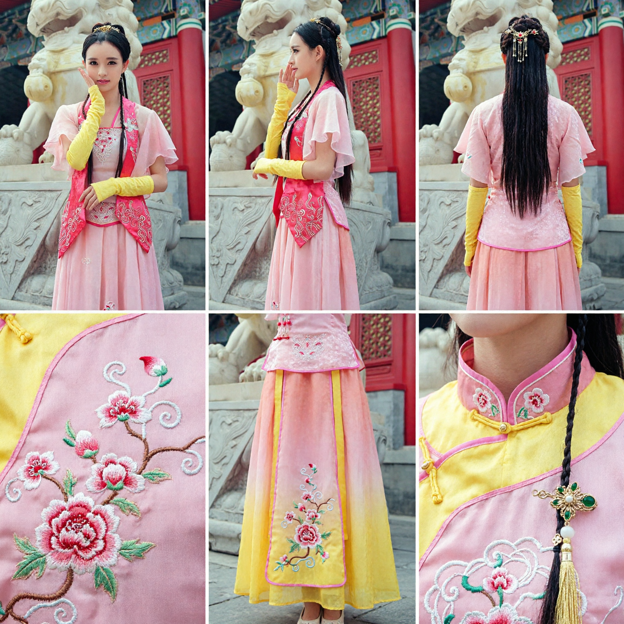 Starożytny chiński kostium Hanfu z dynastii Tang: różowa haftowana suknia pałacowa księżniczki dla kobiet do cosplayu - Asian Costume