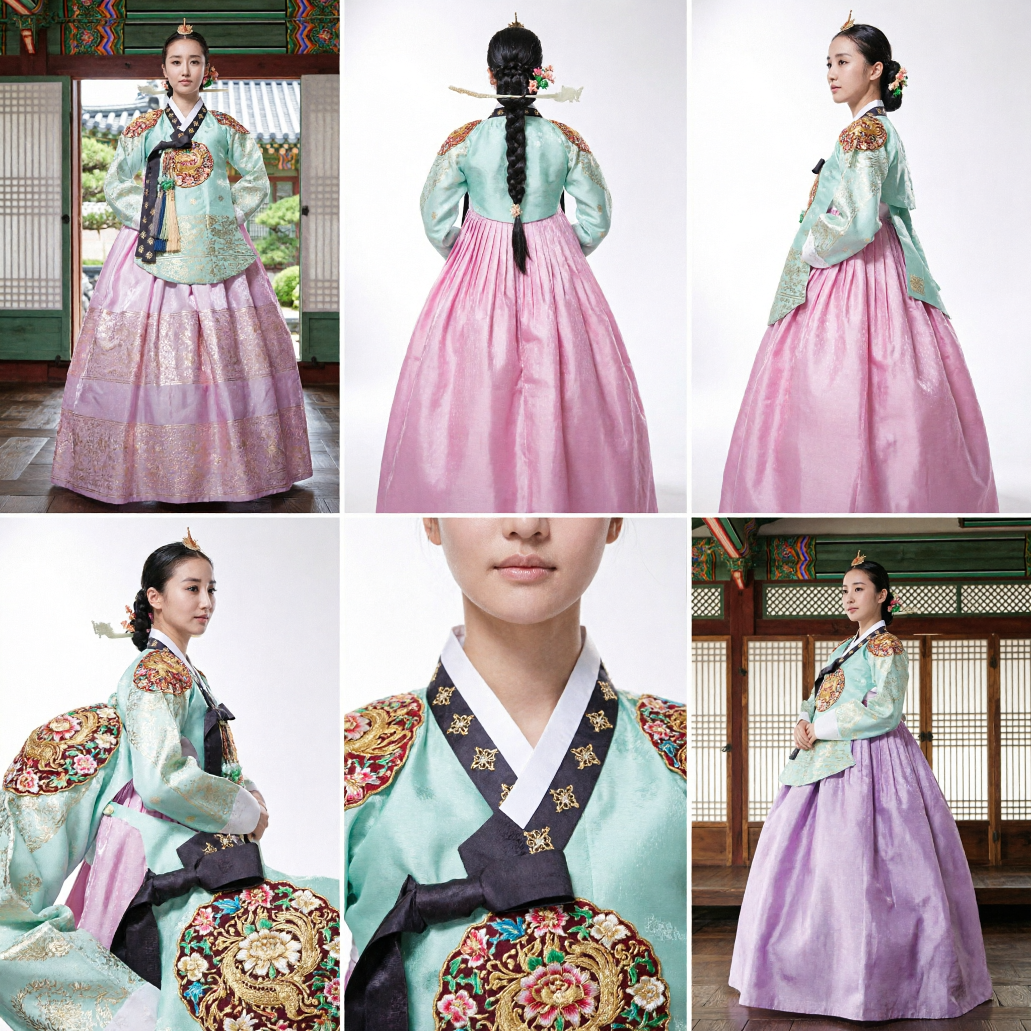 Hanbok Tradizionale Coreano Elegante per Donne Abito Rosa e Verde per Ospiti di Nozze - Asian Costume