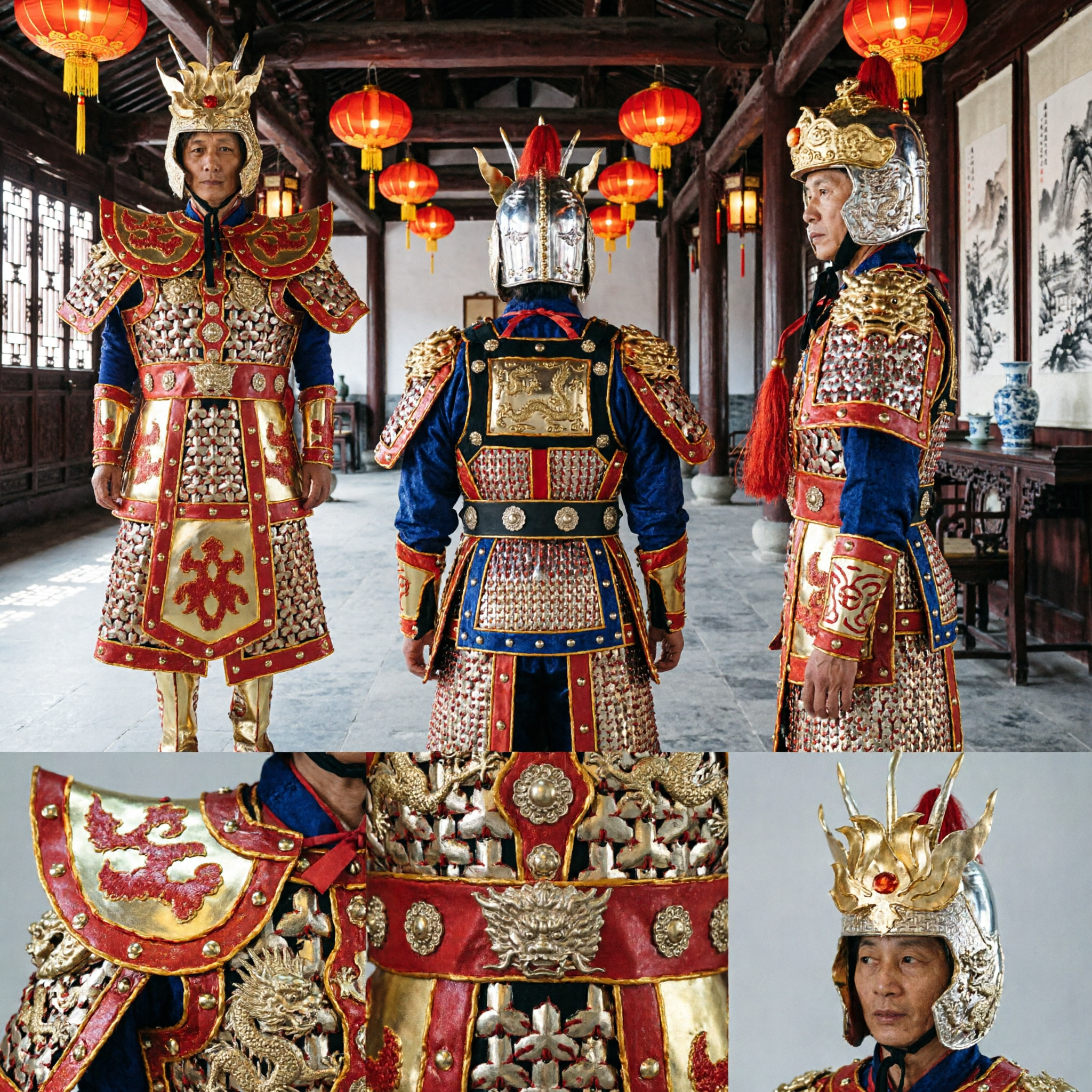Gouden Chinese Oude Generaal Pantser Kostuum voor Mannen Sun Wukong Apenkoning Cosplay Podiumoptreden Outfit - Asian Costume