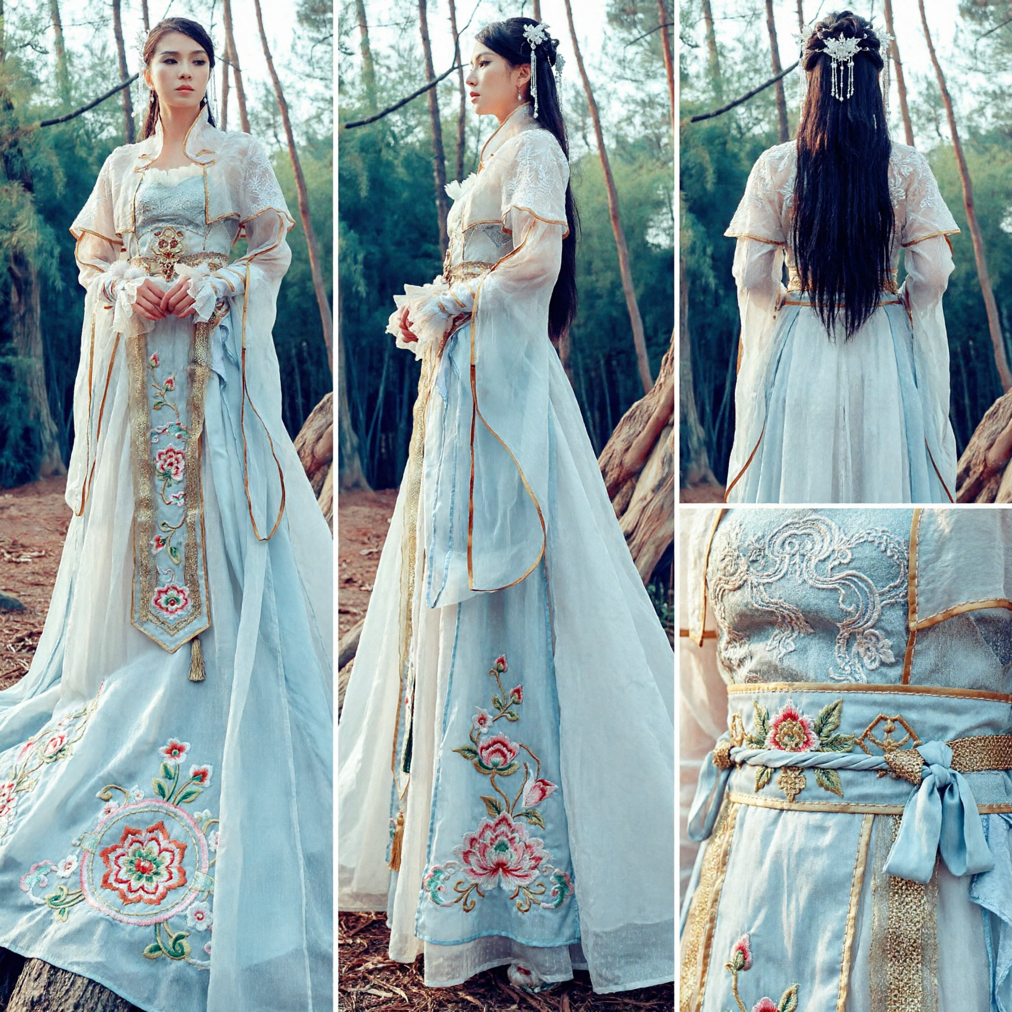 Elegant Wit en Blauw Traditioneel Chinese Hanfu Oud Fee Kostuum voor Vrouwen Cosplay en Optreden - Asian Costume