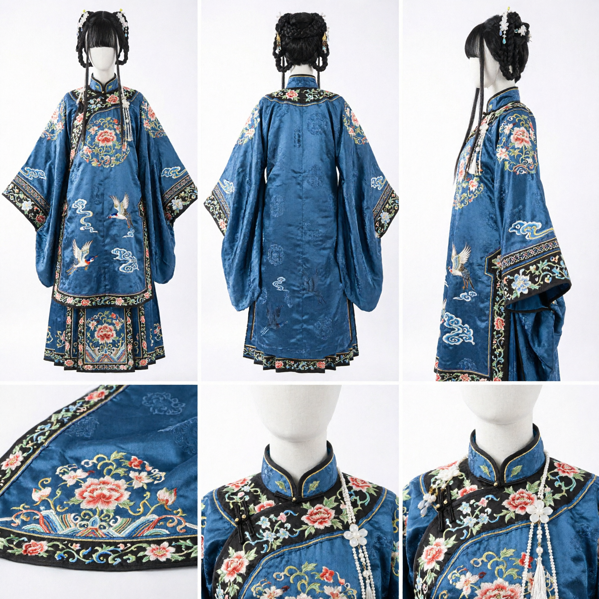 Parrucca Antica Cinese da Fata Hanfu Cosplay con Chignon Intrecciati e Forcine a Fiore per Donne - Asian Costume