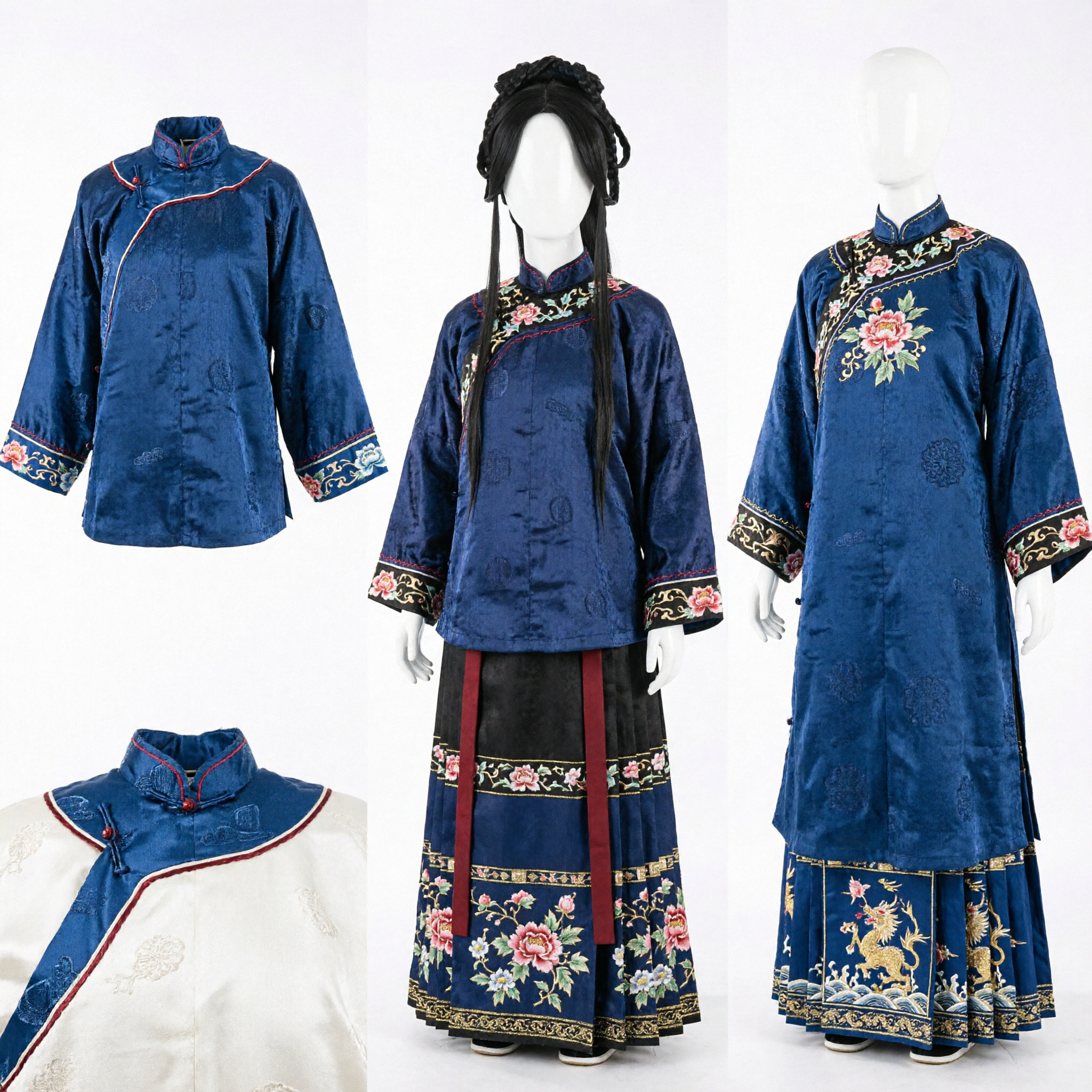 Традиционный китайский парик в древнем стиле с чёрными косами для женщин, для косплея в Ханьфу и исторических постановок - Asian Costume