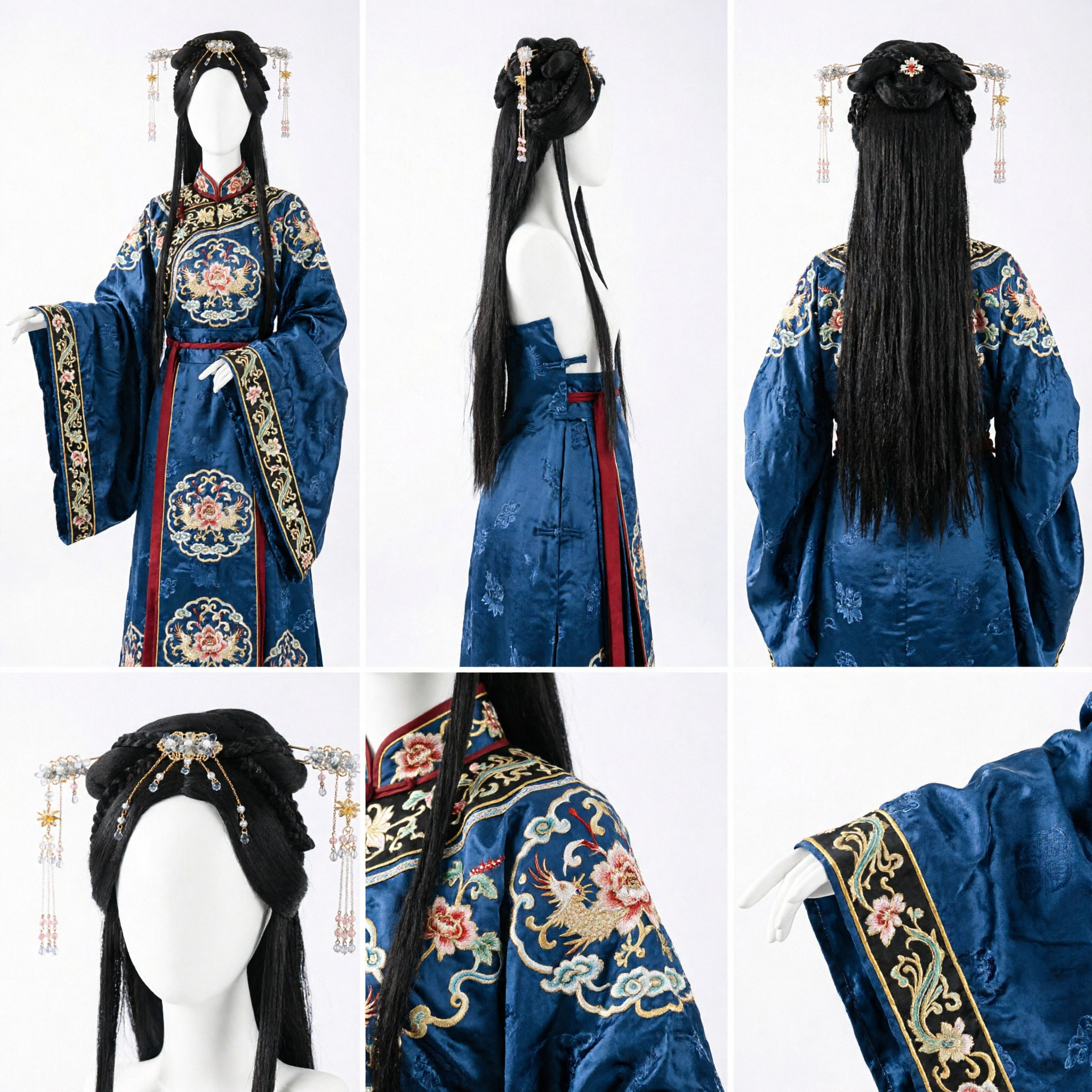 Set Parrucca Tradizionale Cinese Hanfu con Forcine di Perle Cristallo e Nappe per Cosplay Antico - Asian Costume