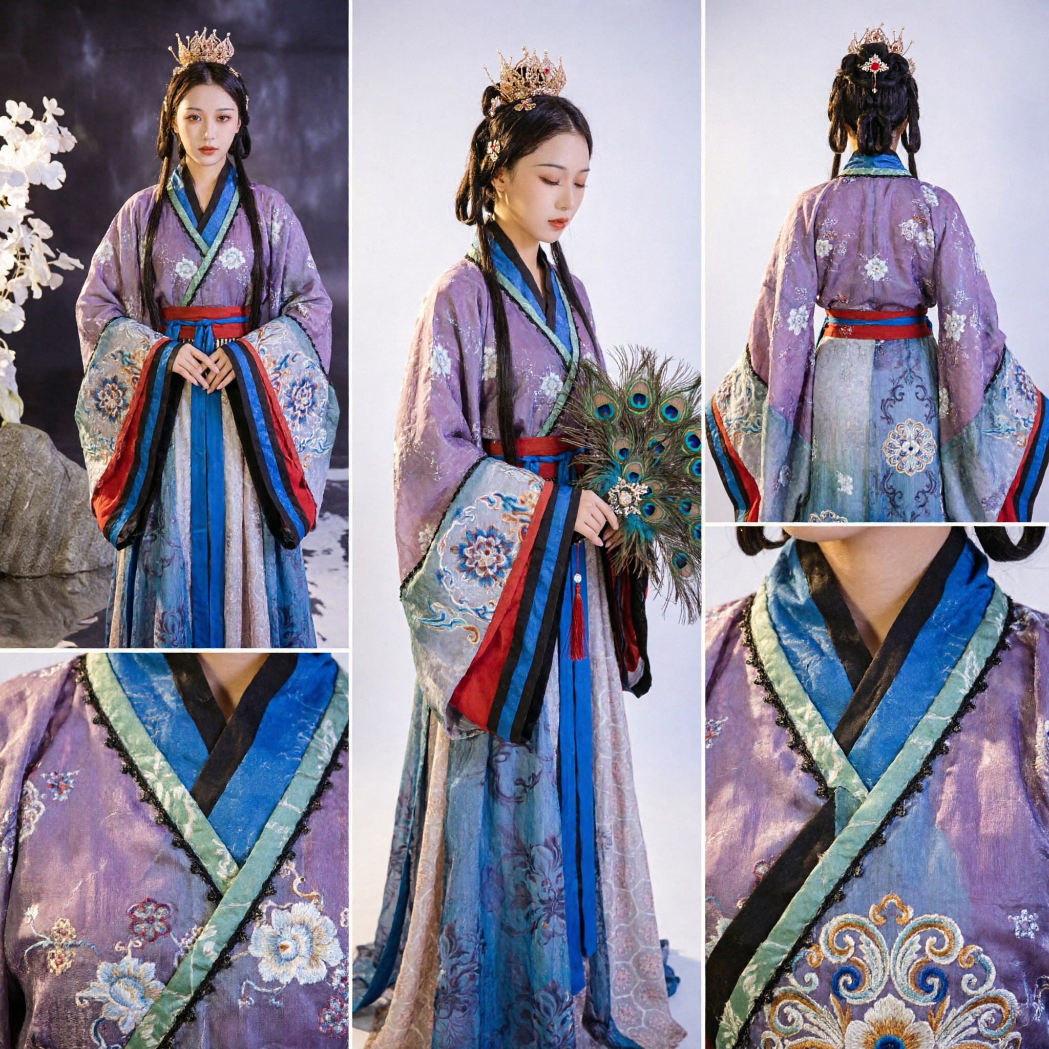 Elegante Traje de Princesa Antiga Chinesa Hanfu Vestido Tradicional Azul Púrpura para Mulheres Cosplay e Performance - Asian Costume