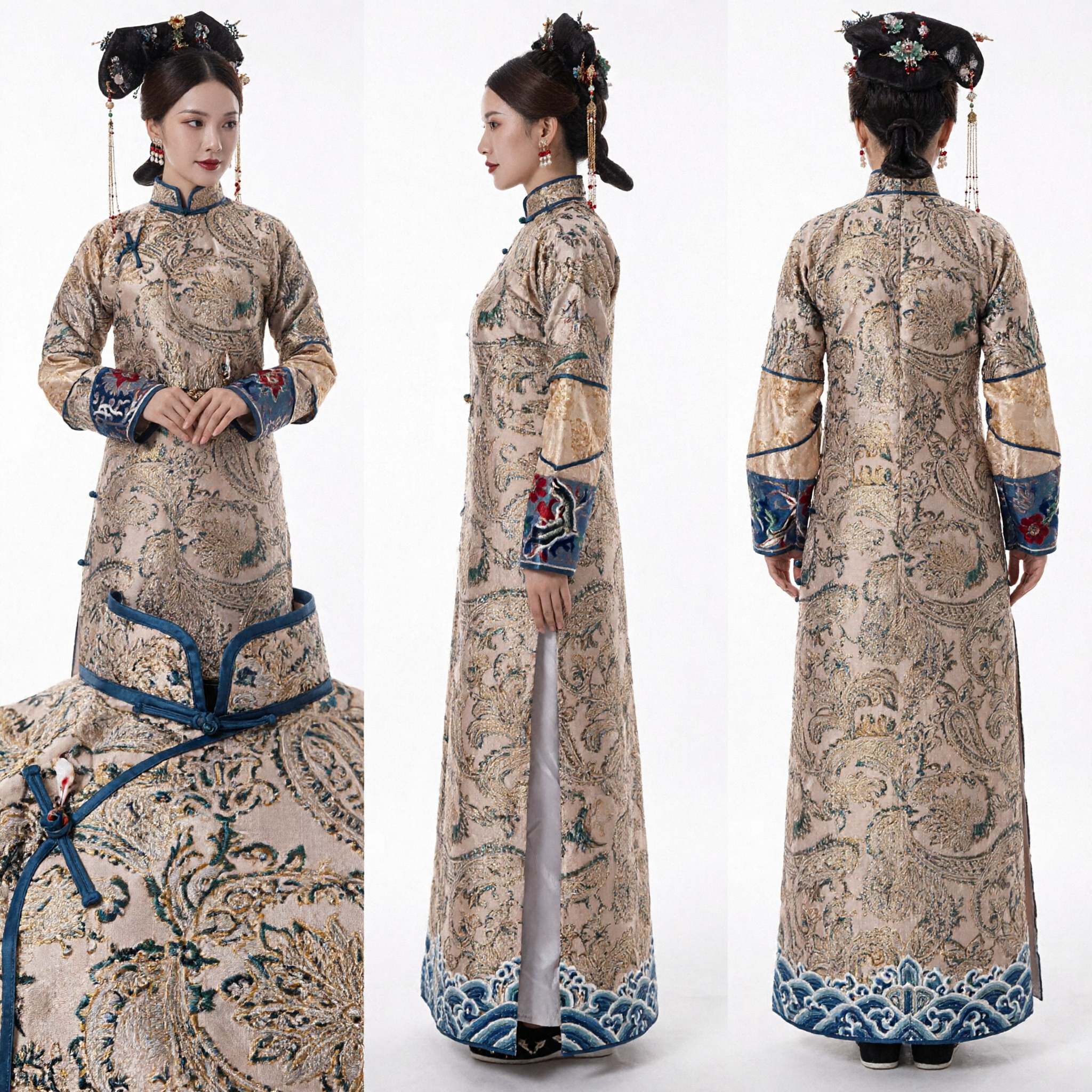 Costume ancien chinois de princesse Manchu de la dynastie Qing, robe traditionnelle de palais brodée pour femmes - Asian Costume