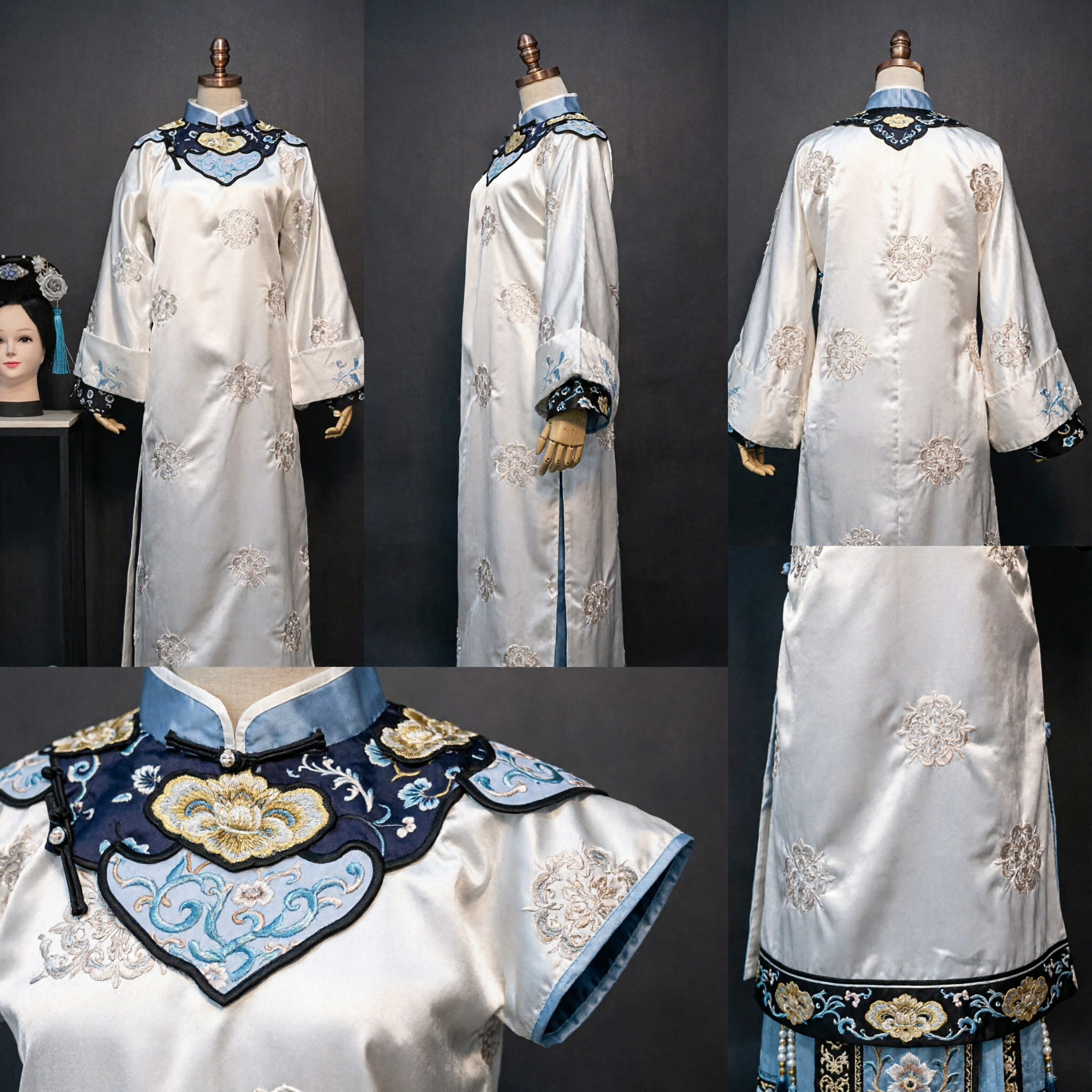 Costume ancien chinois de princesse de la dynastie Qing, robe de soie blanche brodée, robe traditionnelle de palais pour cosplay féminin - Asian Costume