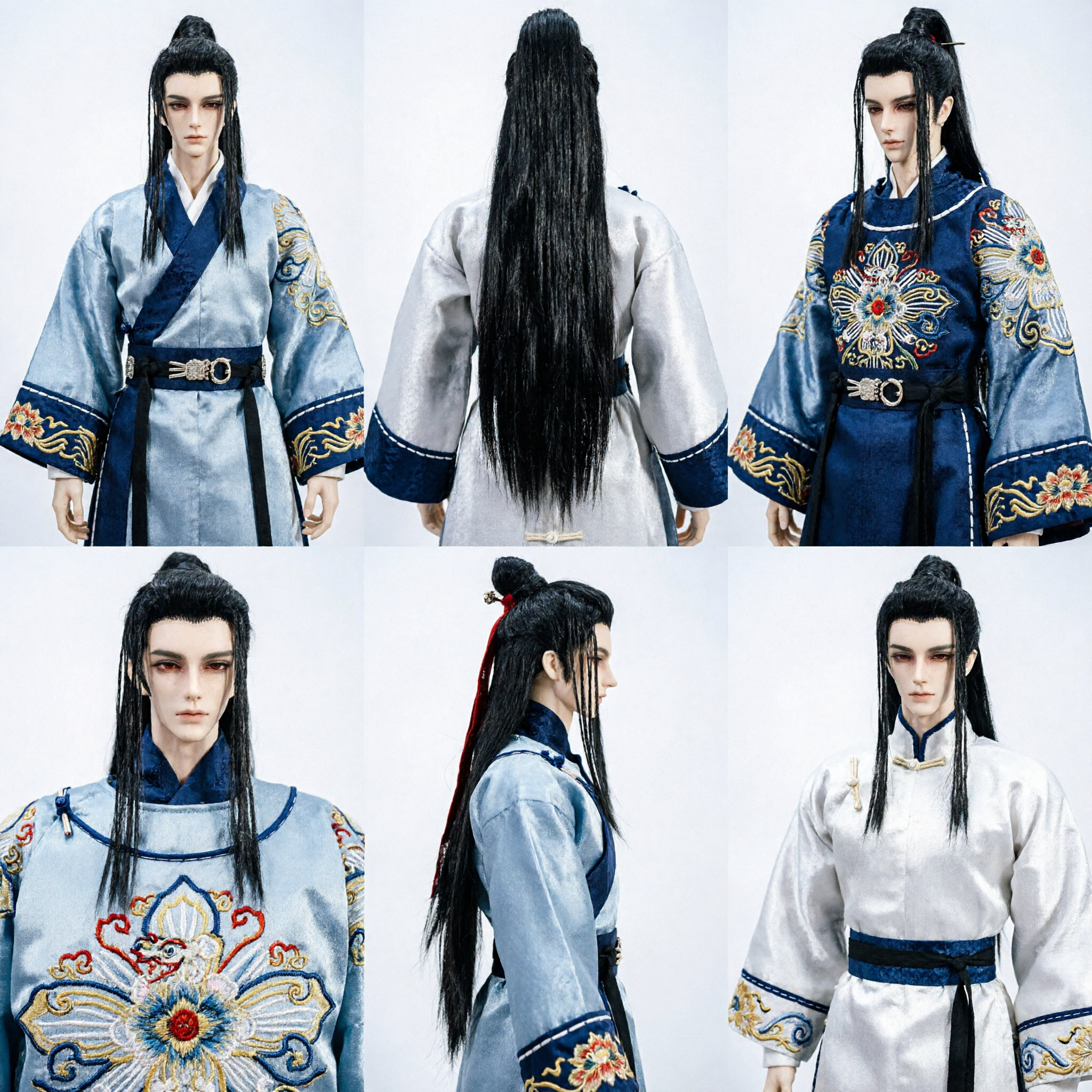 Peruca Preta Antiga Chinesa com Rabo de Cavalo Alto para Cosplay Hanfu - Estilo Wuxia Espadachim Masculino - Asian Costume