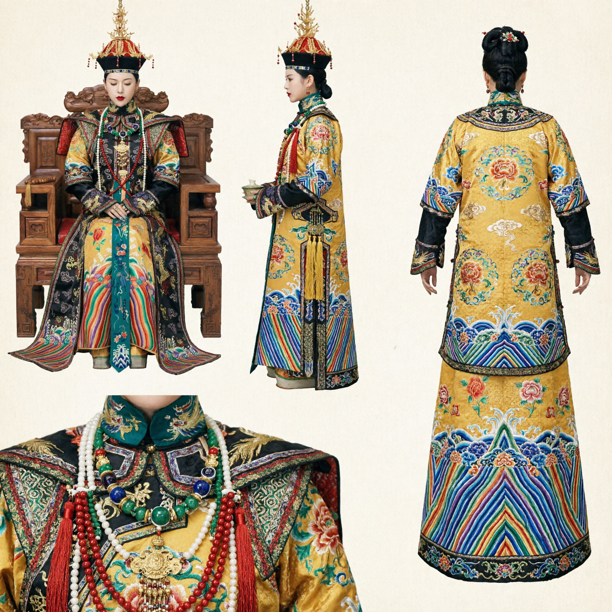 Costume da Imperatrice della Dinastia Qing Cinese Tradizionale, Abito Ricamato da Antica Dama di Palazzo con Cappello per Fotografia Femminile - Asian Costume