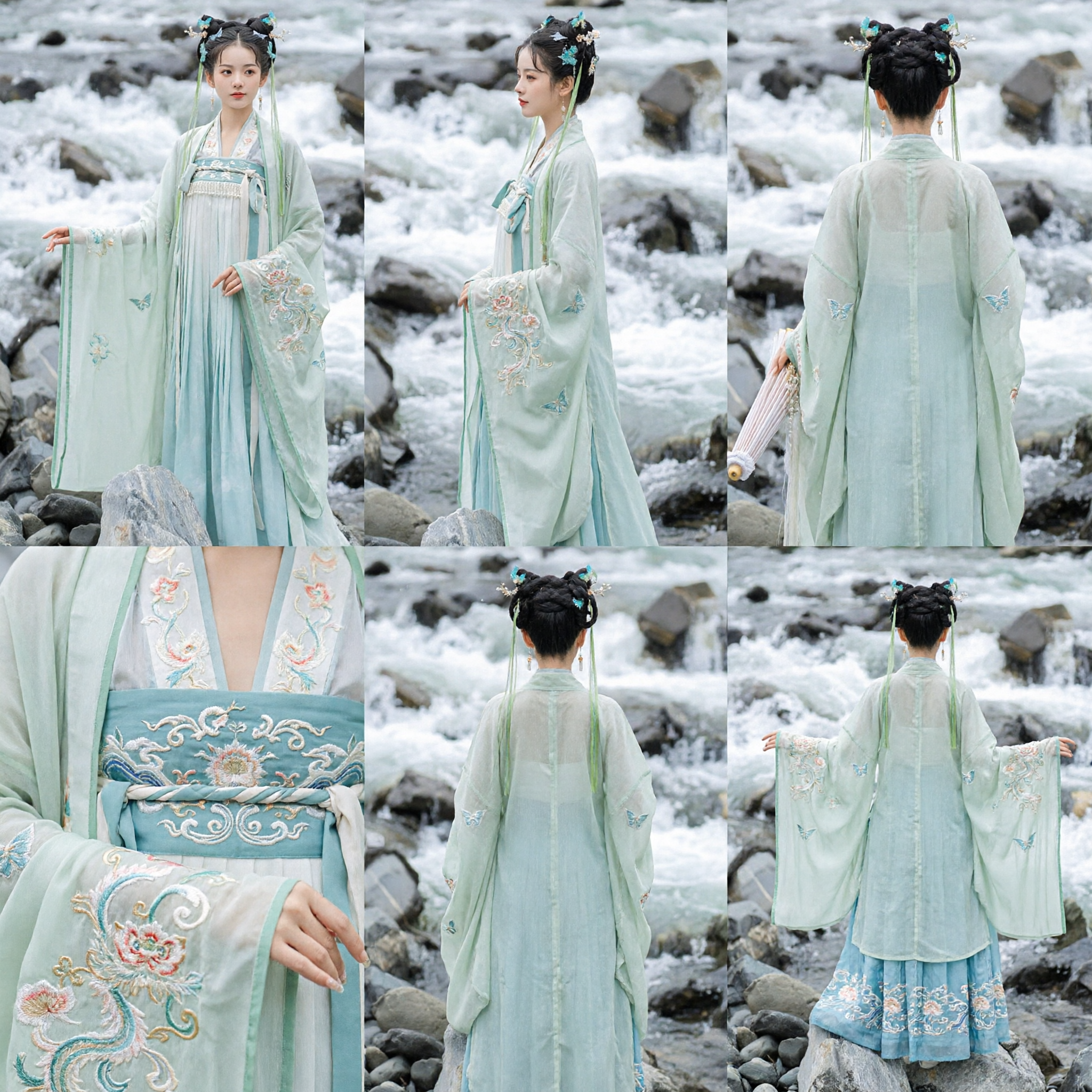Hanfu Verde Elegante, Vestuário Tradicional Chinês com Bordado de Borboleta, Traje Antigo para Fotografia e Festivais Femininos - Asian Costume