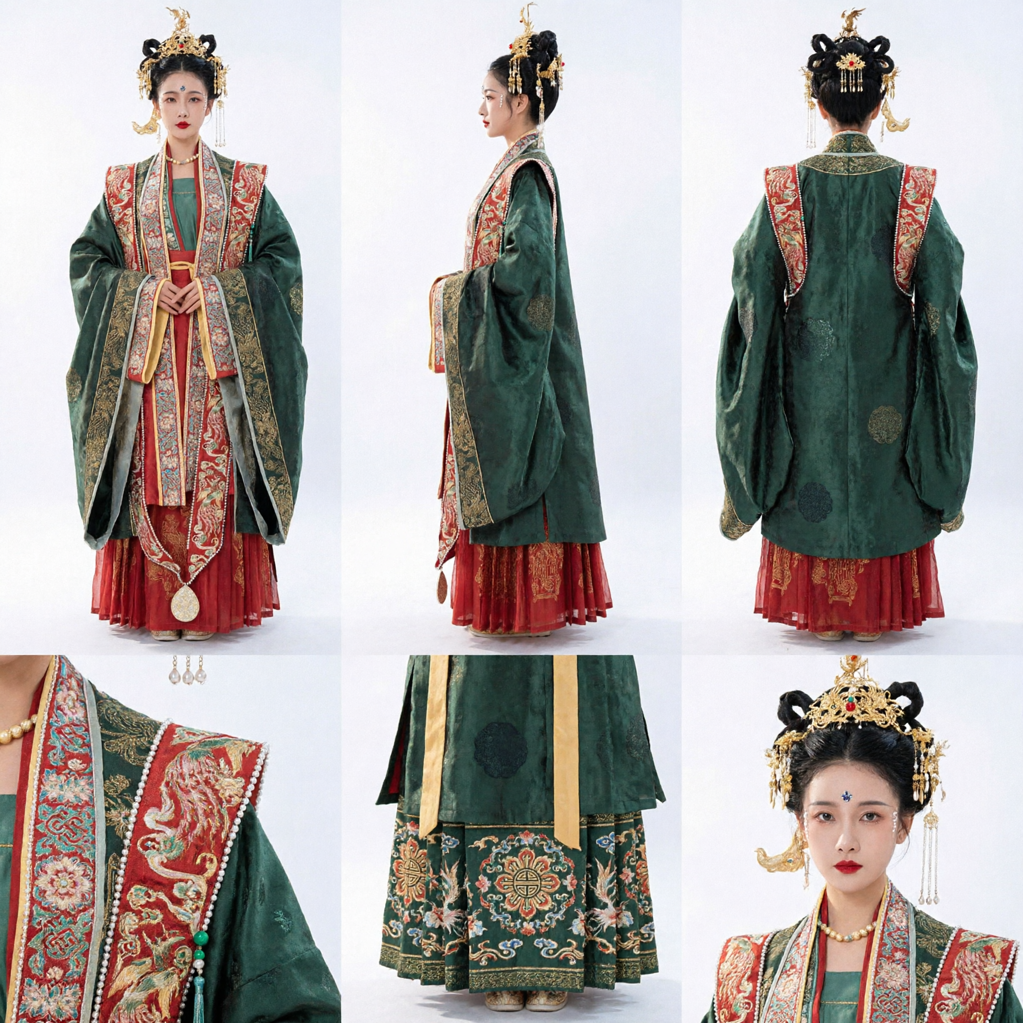 Traje de Imperatriz Hanfu da Dinastia Tang Chinesa, Vestido de Corte Antigo, Conjunto de Manto Verde e Saia Vermelha para Mulheres - Asian Costume