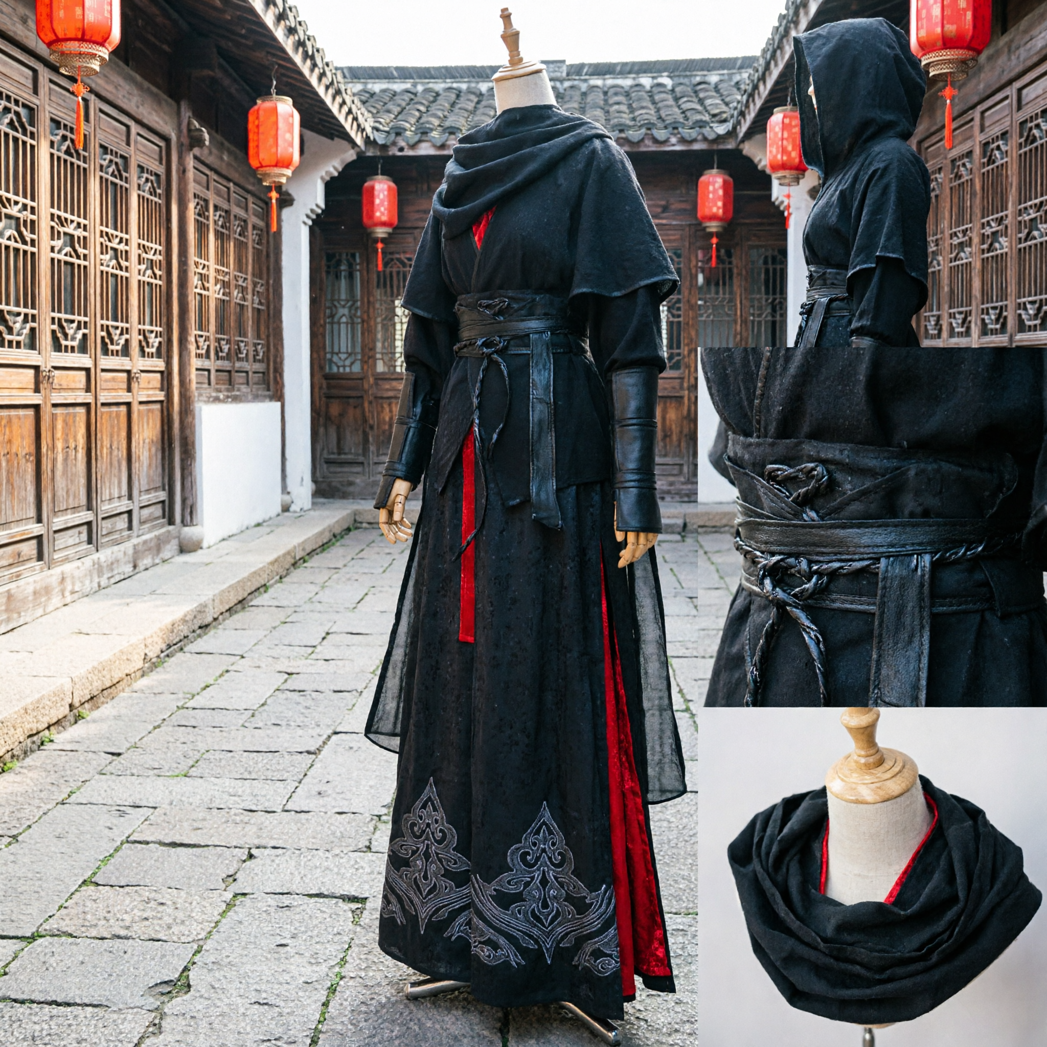 Traje de Espadachim Antigo Chinês Hanfu Preto para Homens, Fantasia de Assassino Wuxia para Cosplay, Vestuário Tradicional - Asian Costume