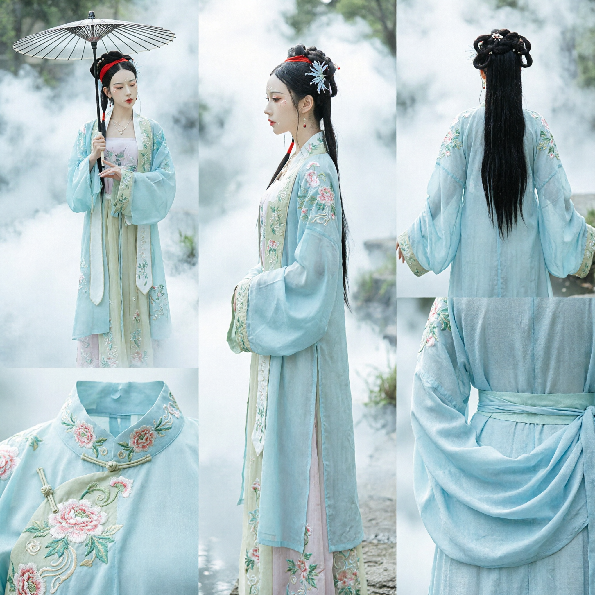 Traje Hanfu Tradicional Chinês Elegante, Vestido Antigo de Fada Bordado em Azul Claro para Apresentações Femininas - Asian Costume