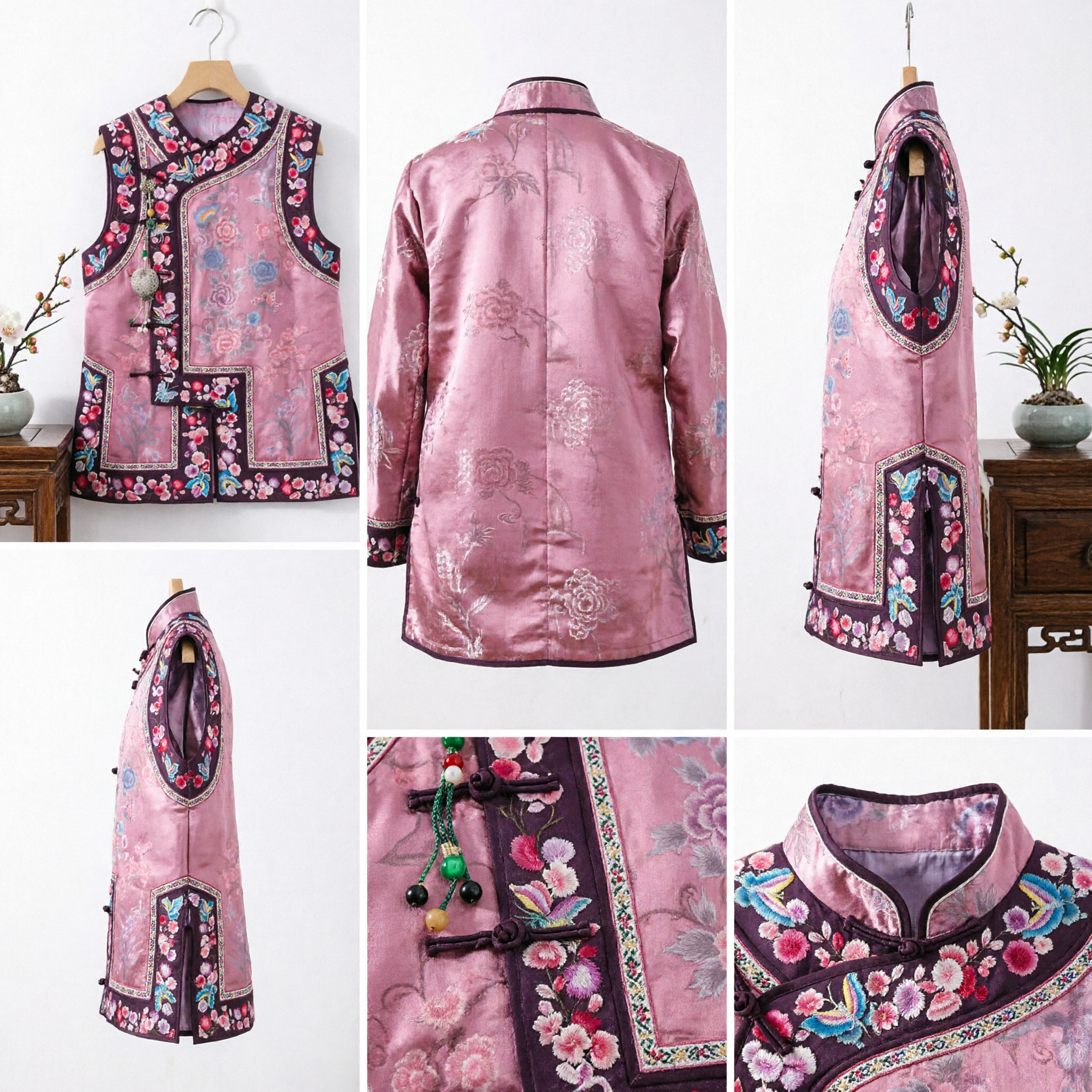 Traditioneel Chinees Bloemen Borduurwerk Zijden Vest Vrouwen Mouwloos Tang Pak Gilet voor Festivals en Dagelijks Gebruik - Asian Costume