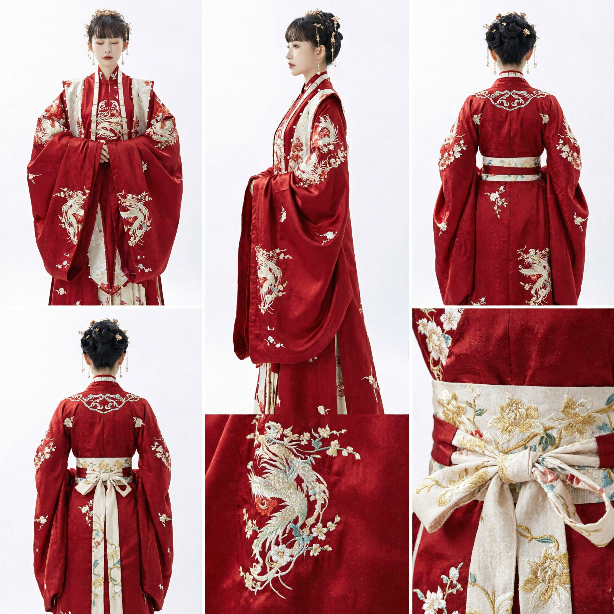 Vestido de Noiva Hanfu Tradicional Chinês da Dinastia Ming - Conjunto de Manto Vermelho e Saia Bordada para Noiva - Asian Costume