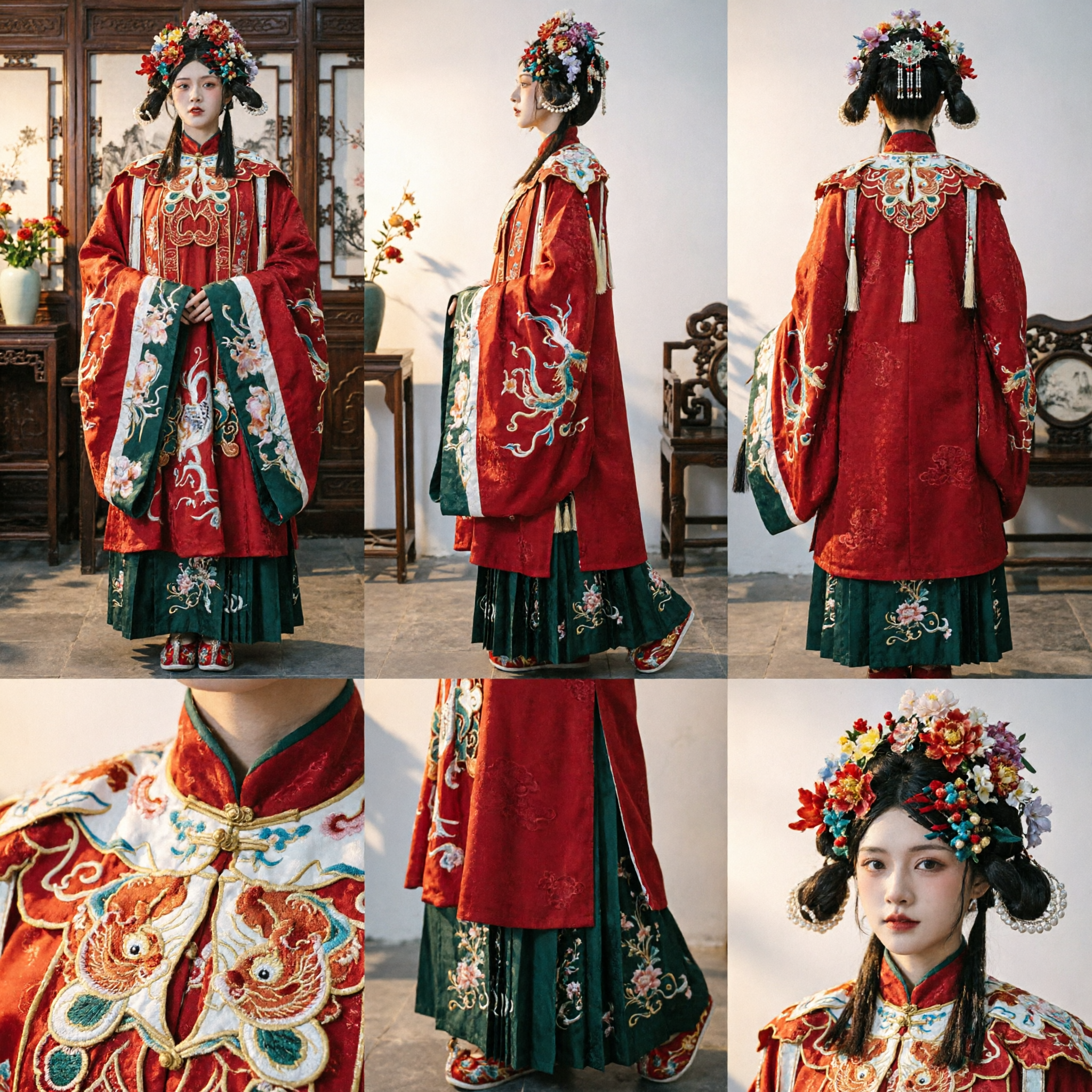 Exquisito Vestido de Boda Tradicional Chino Hanfu de la Dinastía Ming - Túnica Roja Bordada - Traje Antiguo para Mujeres y Presentaciones - Asian Costume