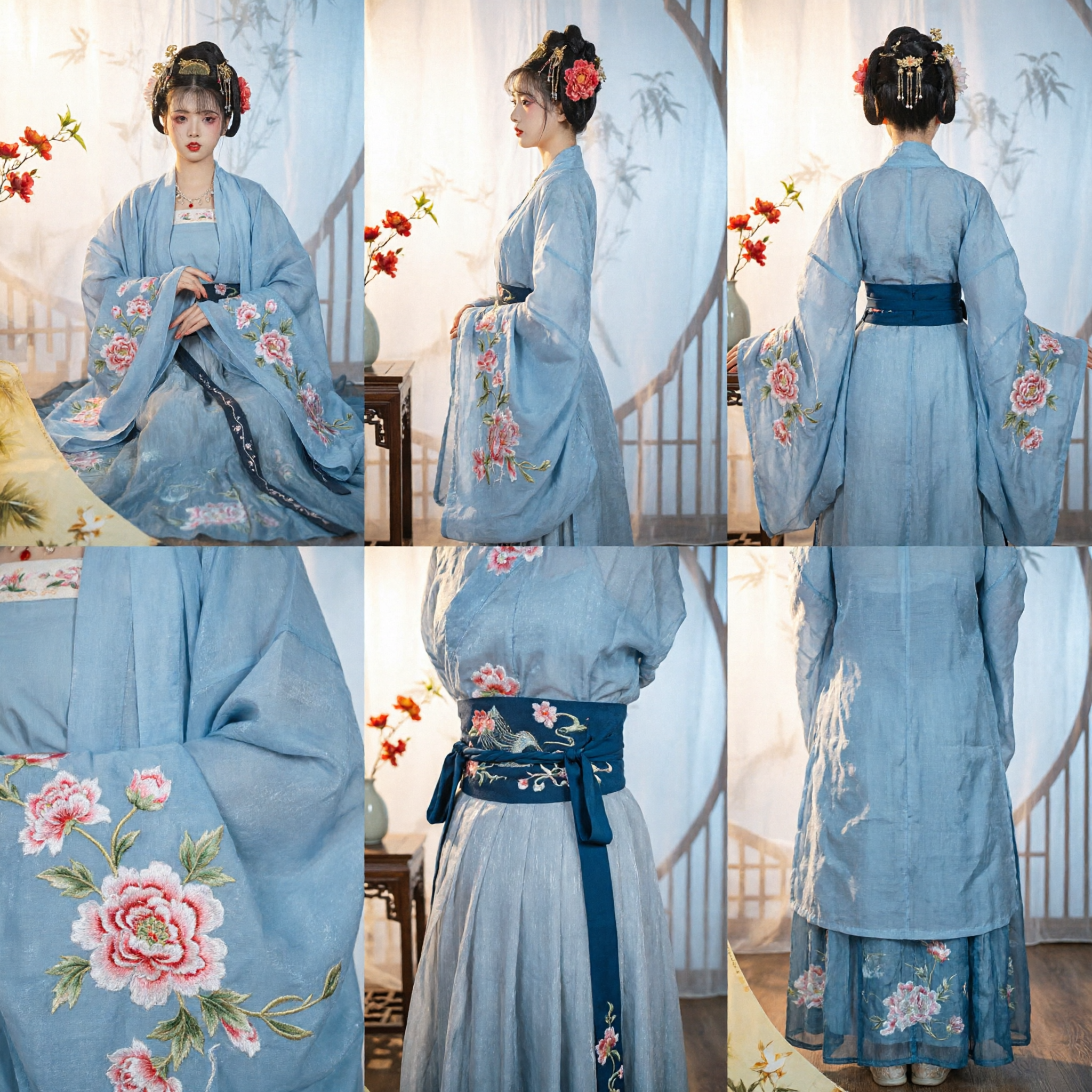 Traditionelles chinesisches Hanfu Hellblau Besticktes Antikes Kostüm Set für Frauen für Cosplay und Fotografie - Asian Costume