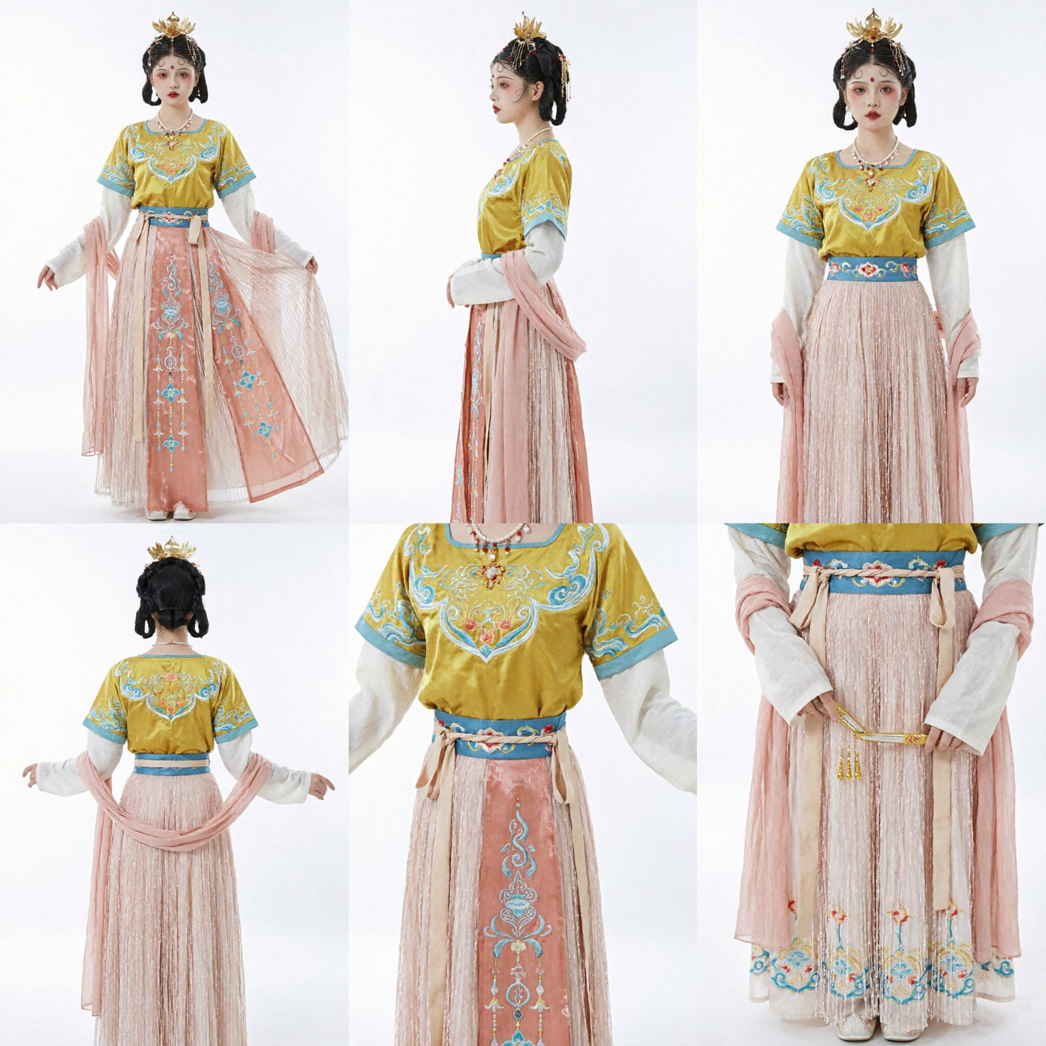 Traje Tradicional Chinês Hanfu Dinastia Tang Amarelo e Rosa Vestido de Fada Antigo para Mulheres e Cosplay - Asian Costume