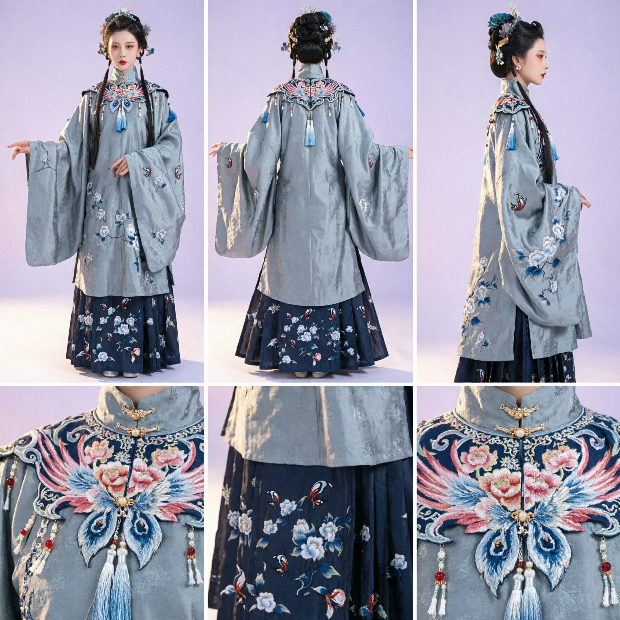 Traje Hanfu Elegante da Dinastia Ming, Conjunto de Casaco Bordado e Saia para Nobre Antiga, para Mulheres - Asian Costume