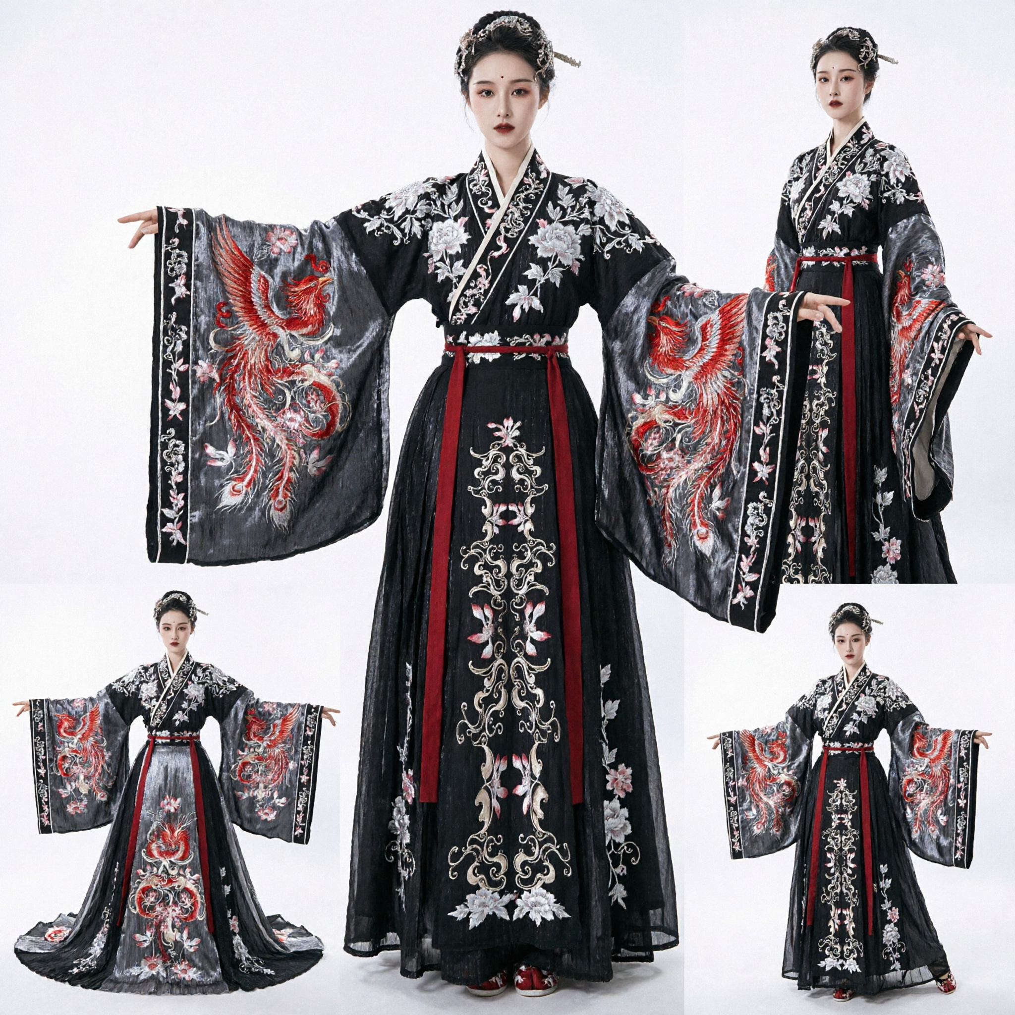 Abito Hanfu Nero Tradizionale Cinese per Donne Costume da Principessa Antica con Ricamo per Spettacoli e Cosplay - Asian Costume