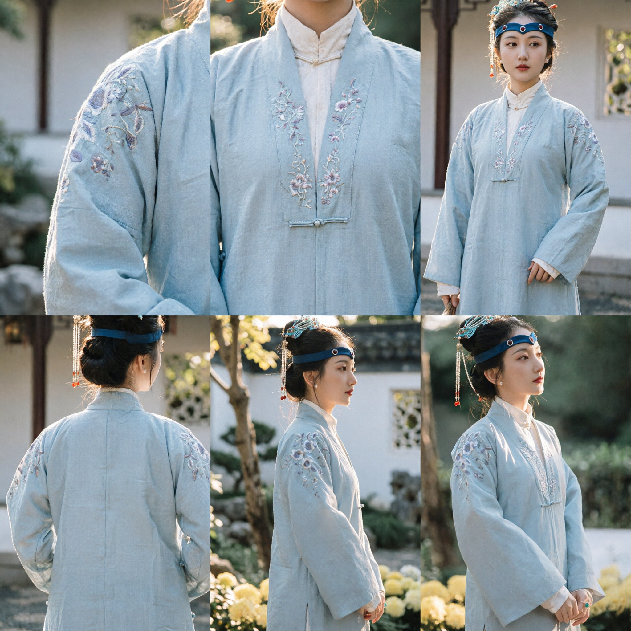 Ensemble Hanfu élégant de la dynastie Ming pour femmes, veste bleu pâle brodée, vêtement historique chinois traditionnel pour cérémonie du thé - Asian Costume