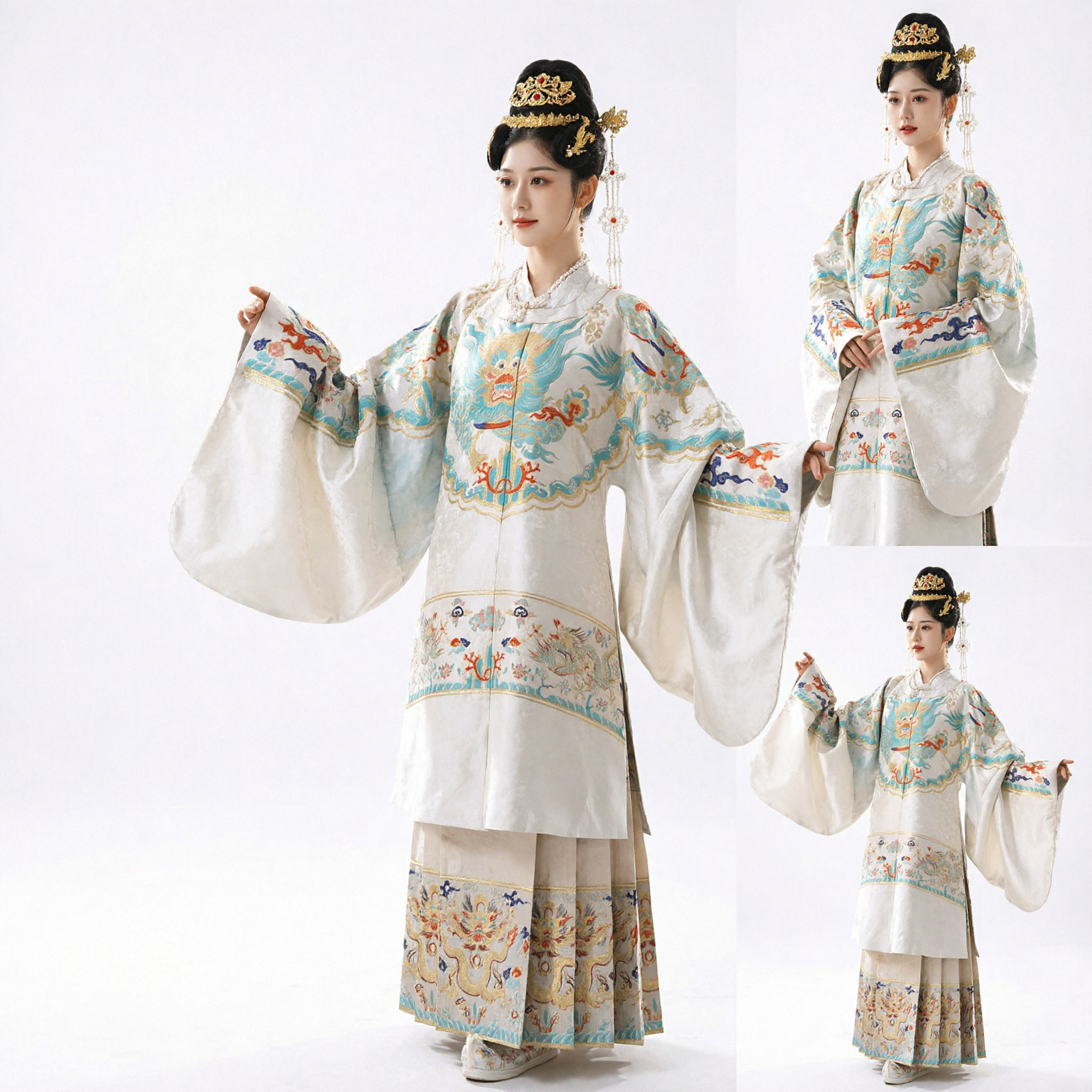 Vestido Tradicional Hanfu de la Dinastía Ming para Mujeres con Exquisito Bordado de Dragón y Mangas Amplias - Asian Costume