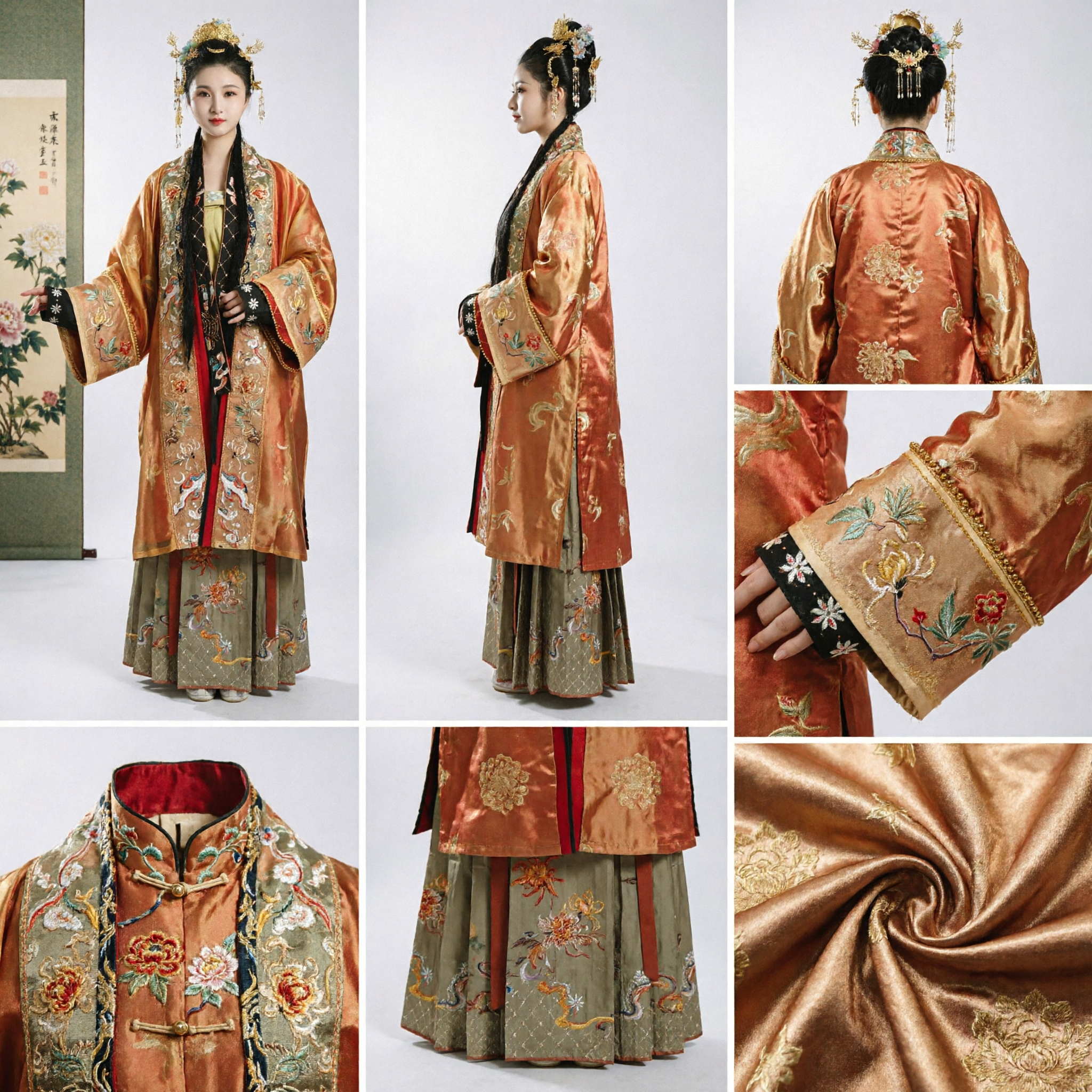 Traditionele Chinese Tang-dynastie Hanfu Kostuum Gouden Geborduurde Prinses Gewaad voor Vrouwen Trouw Cosplay - Asian Costume