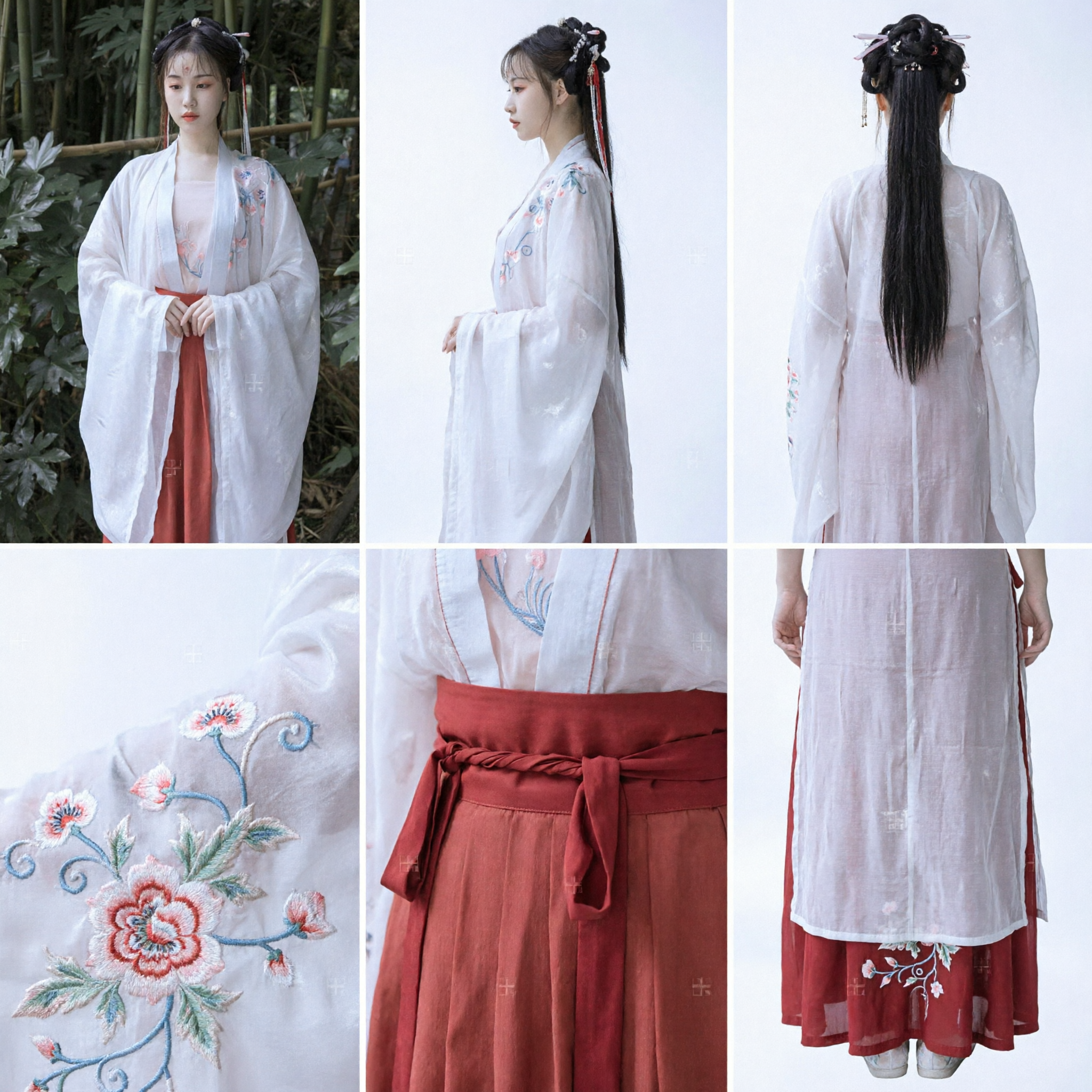 Traditioneel Chinese Hanfu Kostuum Vrouwen Oud Feeënstijl Geborduurde Zijden Mantel en Rode Rokset voor Fotografie - Asian Costume
