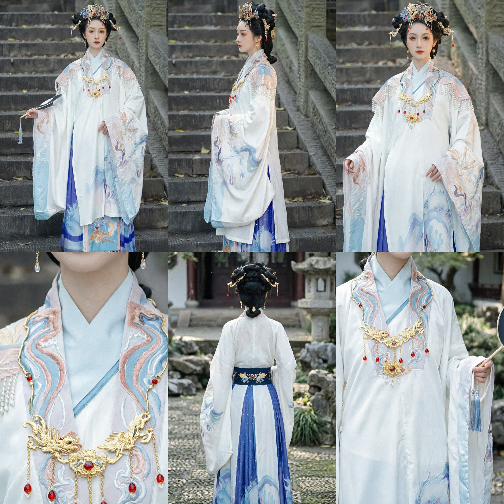 Costume ancien chinois Hanfu, robe blanche brodée à manches larges pour femmes et cosplay historique - Asian Costume