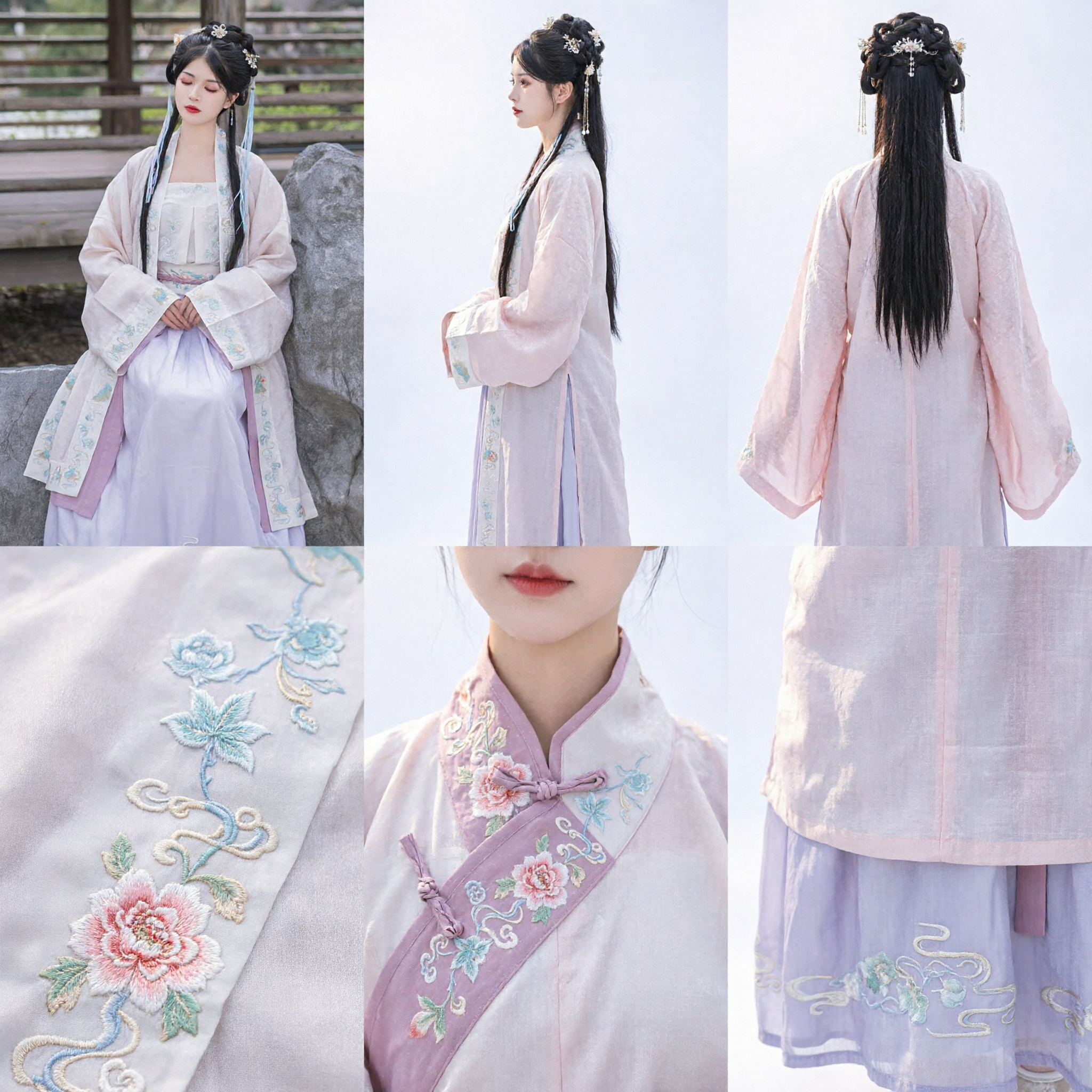 Hanfu élégant de style dynastie Song pour femmes, ensemble de costume traditionnel chinois brodé violet pastel - Asian Costume