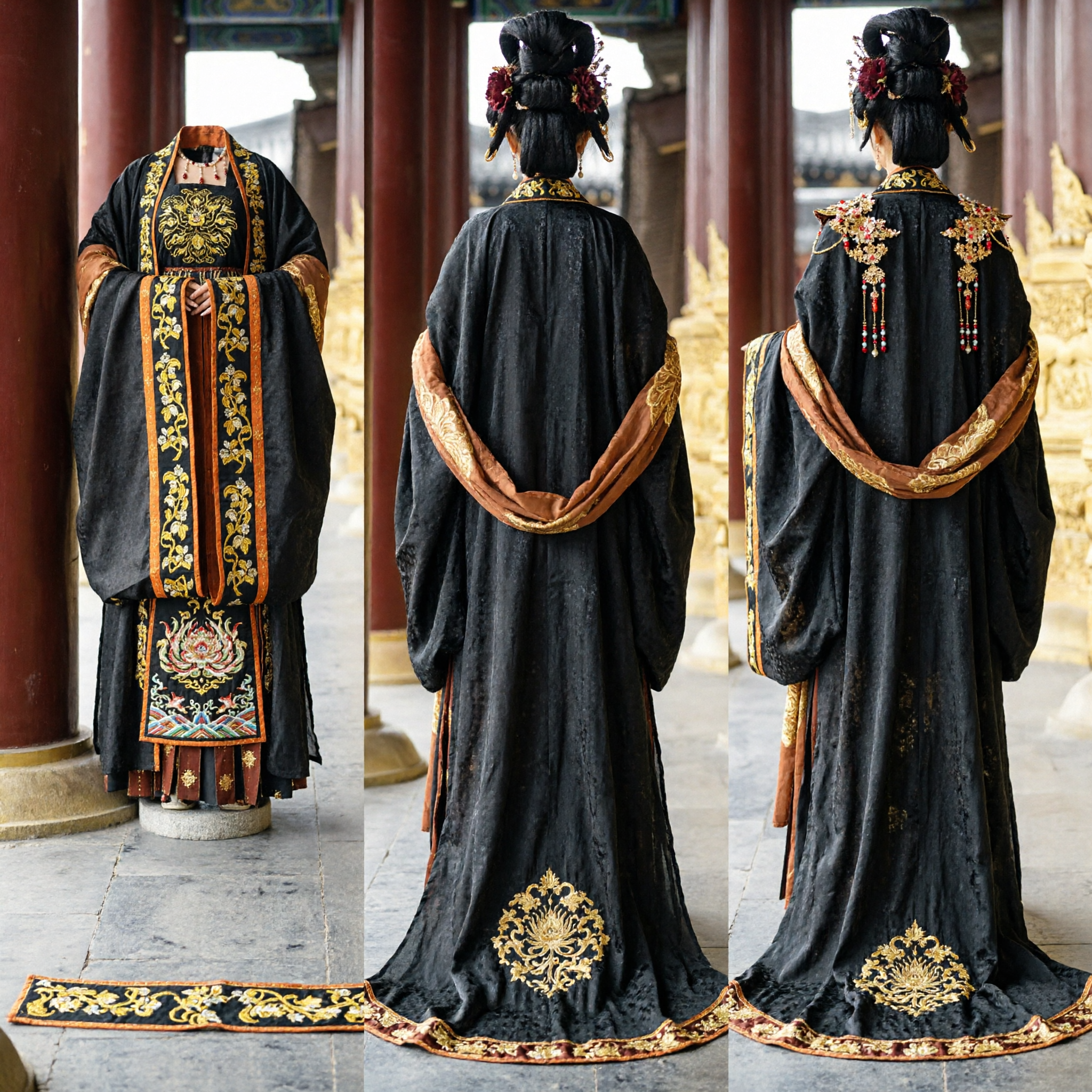 Traditionelles chinesisches Hanfu-Kostüm der Tang-Dynastie als Kaiserin für Frauen Schwarz-Gold besticktes Kleid für Cosplay und Fotografie - Asian Costume
