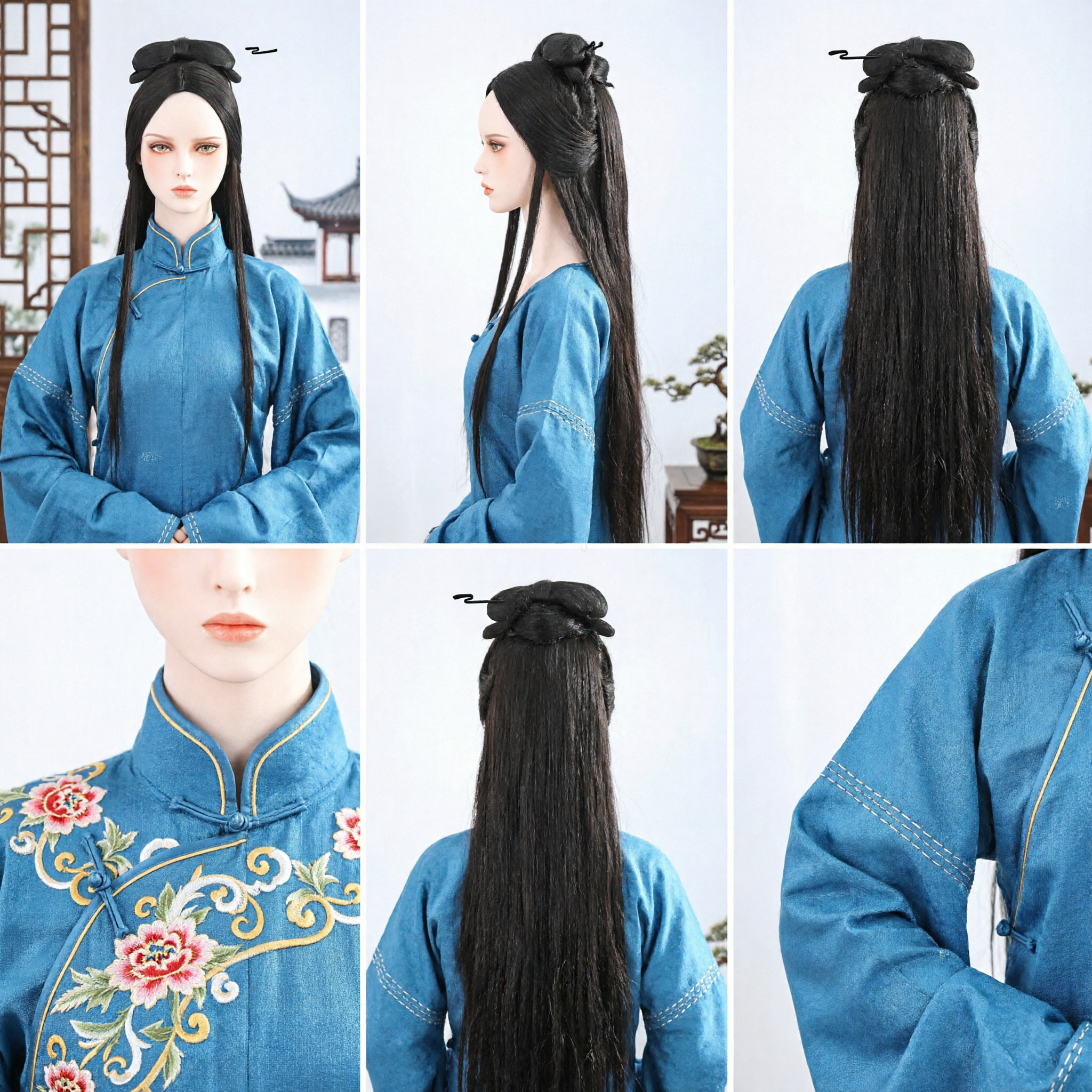 古代中国 漢服 ウィッグ 長い黒髪 伝統的コスプレヘアピース 女性用時代劇 - Asian Costume