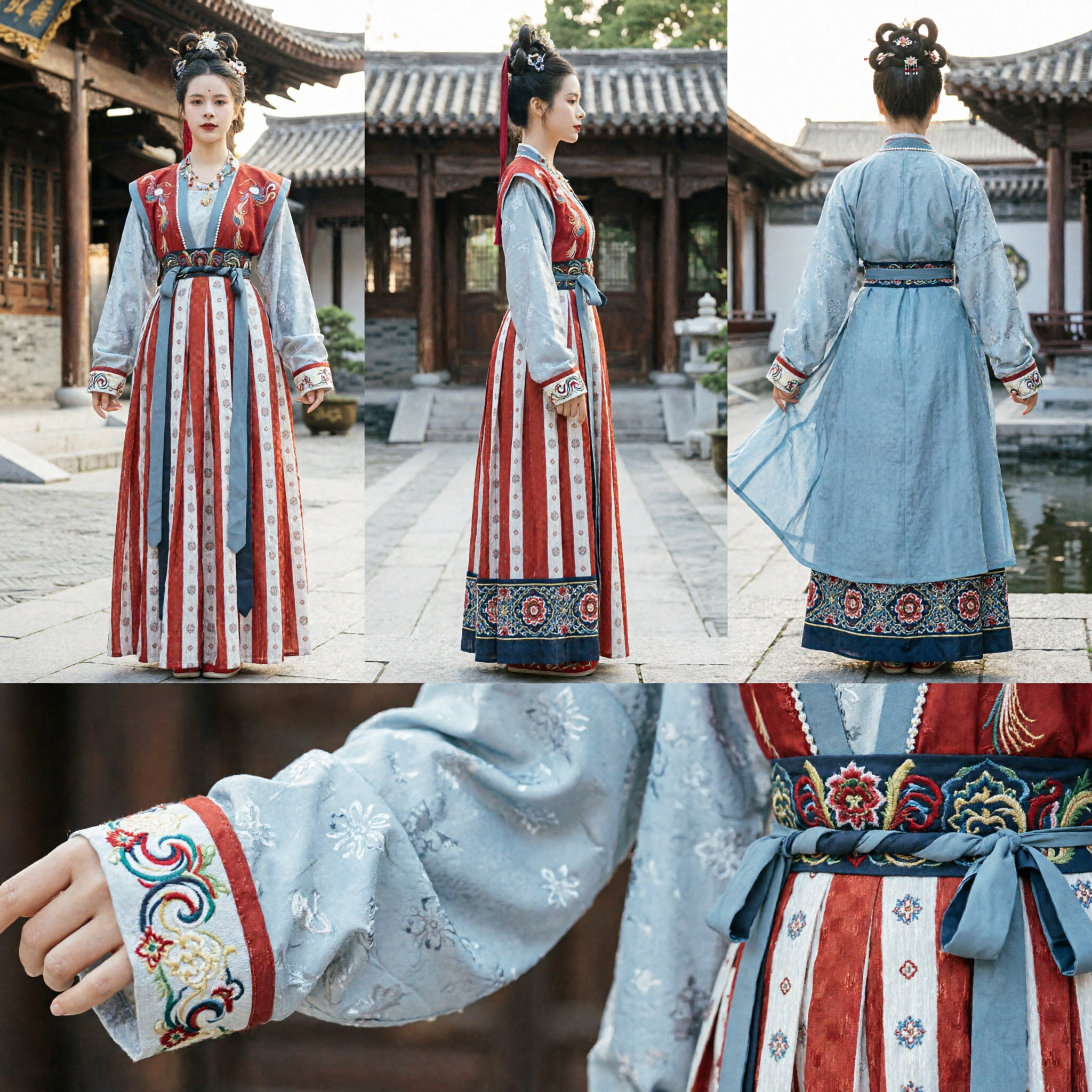 Elegante Costume Hanfu Cinese Tradizionale Stile Dinastia Tang Gonna Antica a Righe Rosse per Donne - Asian Costume
