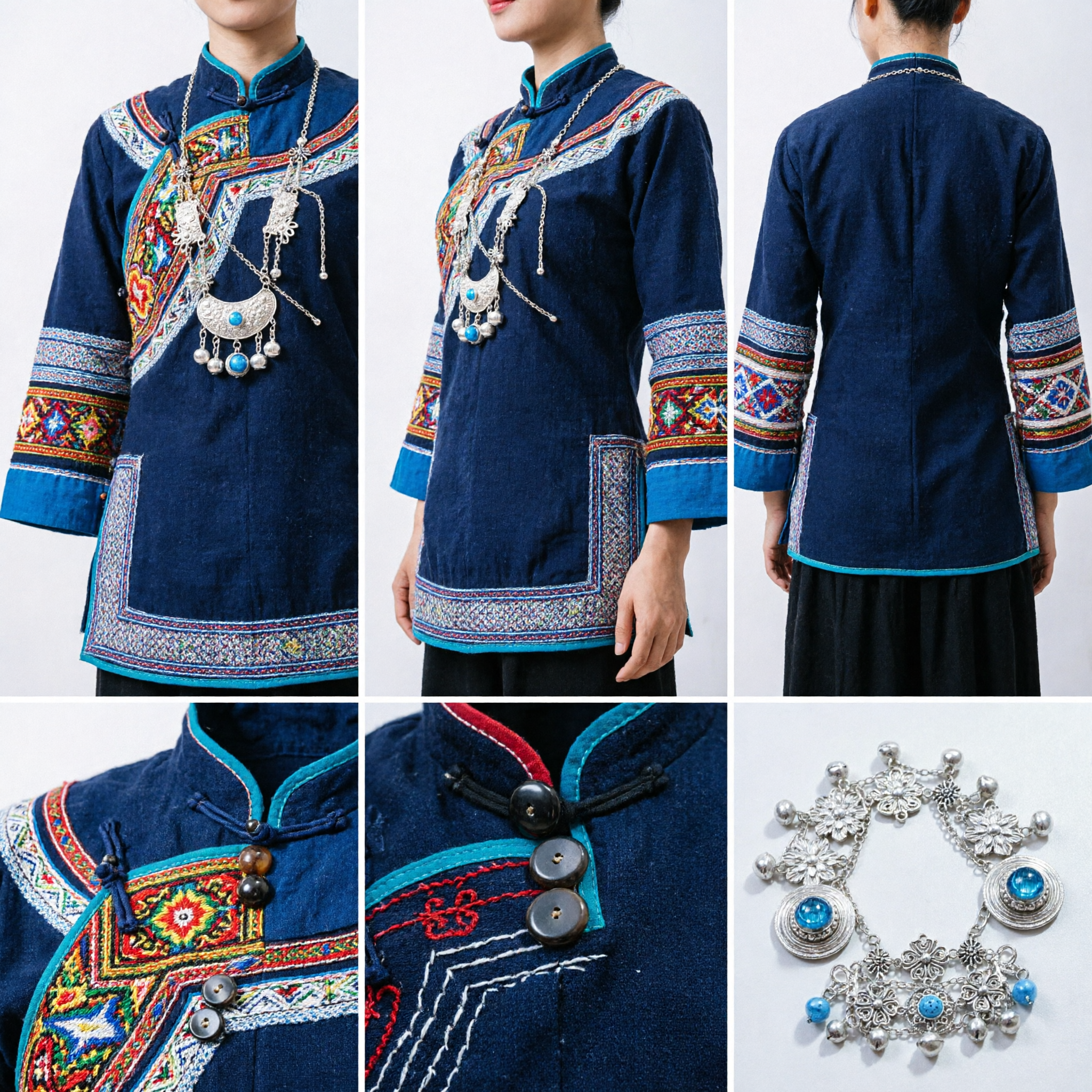 Wintage srebrna bransoleta na rękę z filigranem i pierścionkami, bohemska etniczna biżuteria ślubna dla kobiet - Asian Costume