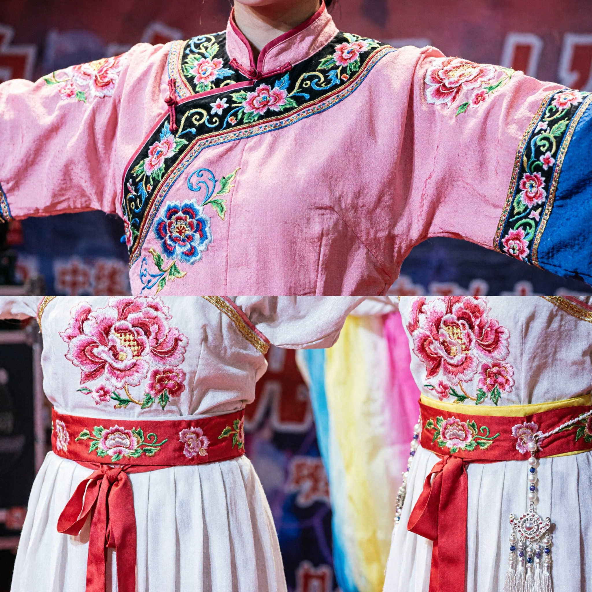 Acessório de Performance para Mulheres, Fita Longa de Seda Tradicional Chinesa para Dança, Manga D'Água em Gradiente de Cor - Asian Costume
