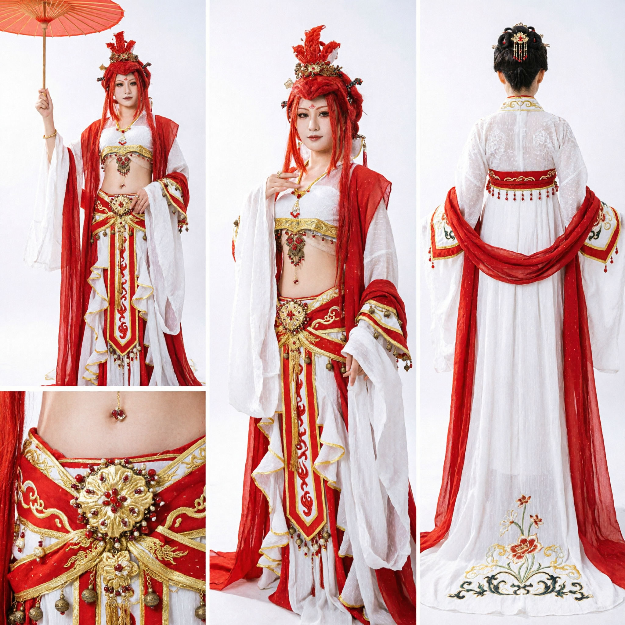 Ancient Chinese Red and White Hanfu Costume for Women Fairy Goddess Cosplay Dance Performance - Asian Costume
