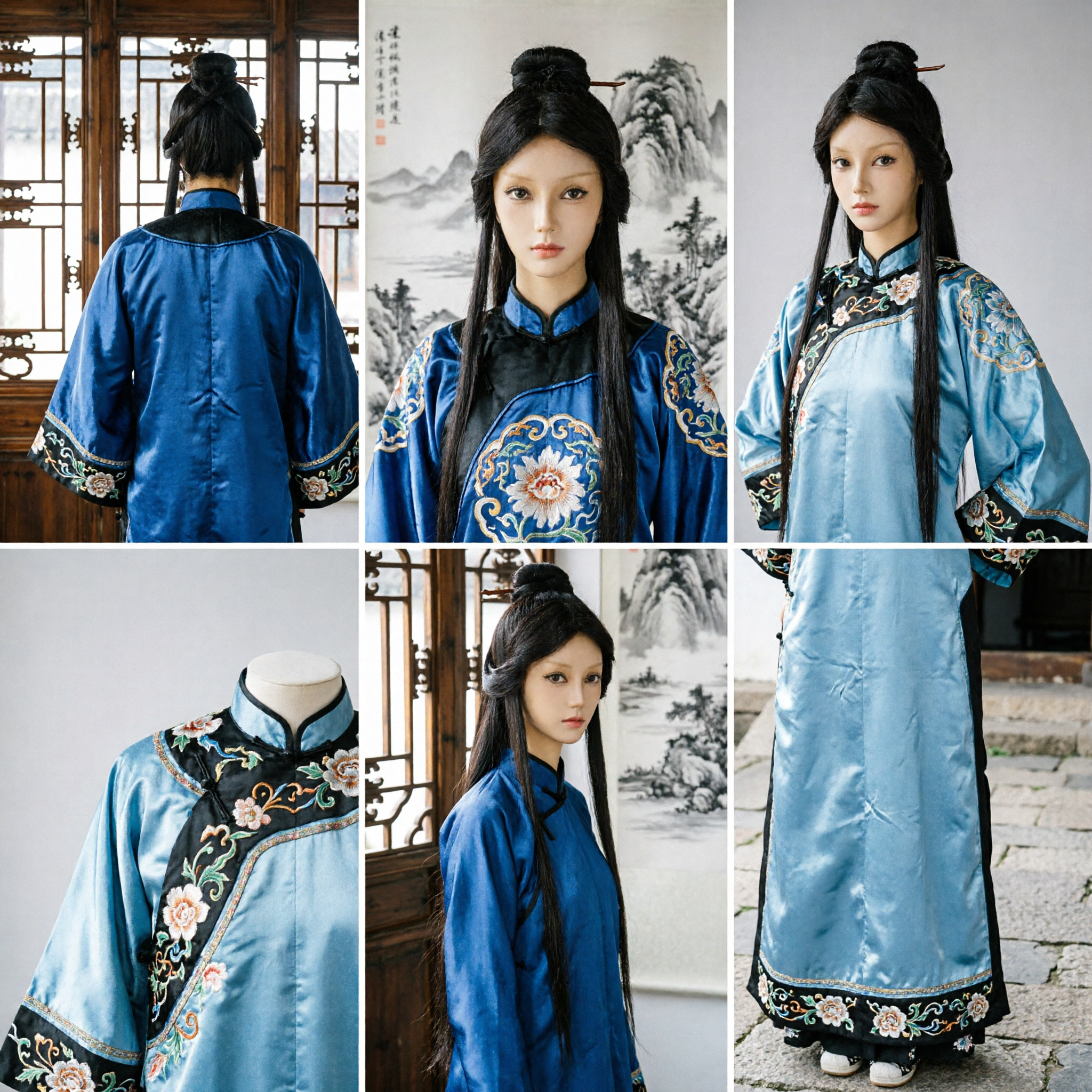 قطعة شعر كعكة علوية سوداء طويلة للباروكة الصينية القديمة لتنكر الهانفو والأداء المسرحي - Asian Costume