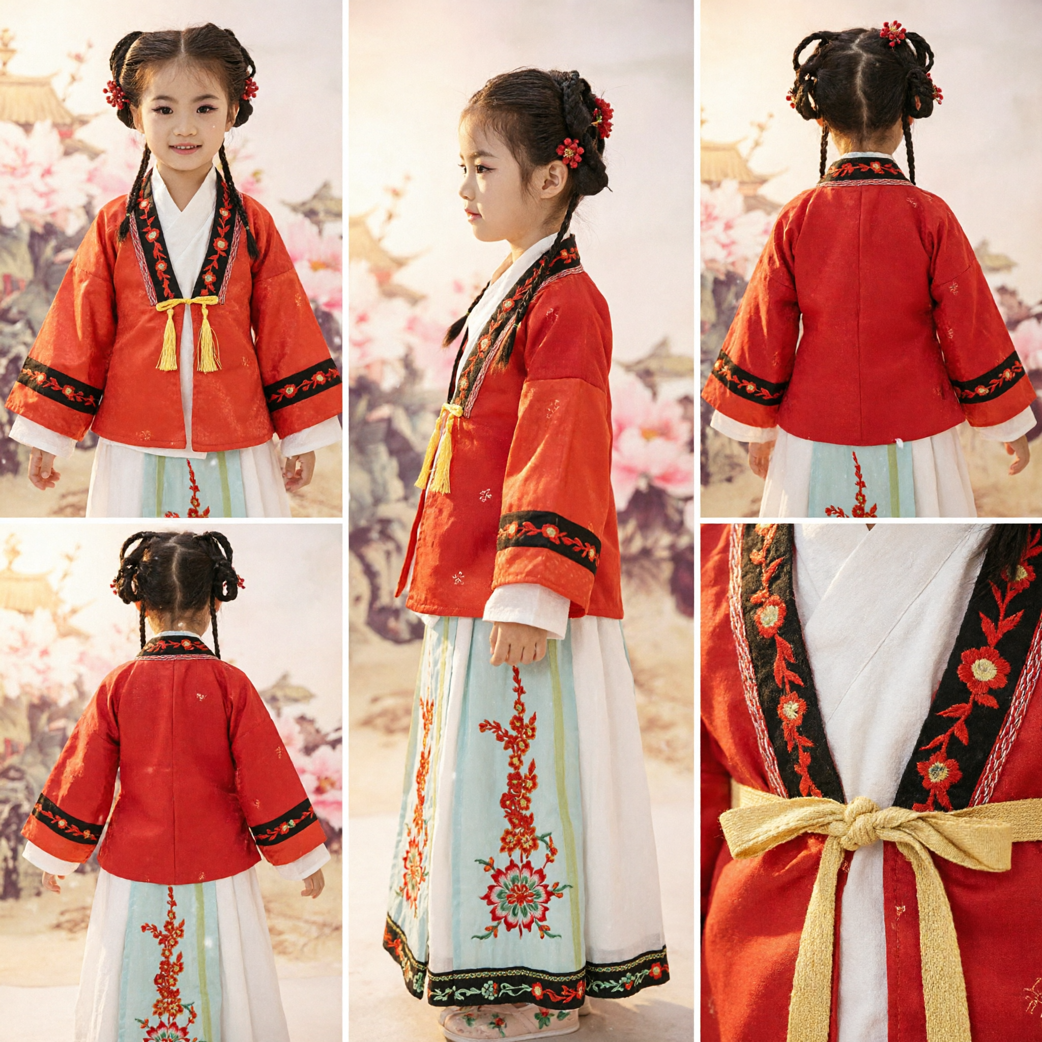 Mädchen traditionelles chinesisches Hanfu-Kostüm, antikes Prinzessinnenkleid, rot besticktes Outfit für Kinder-Festivalauftritte - Asian Costume