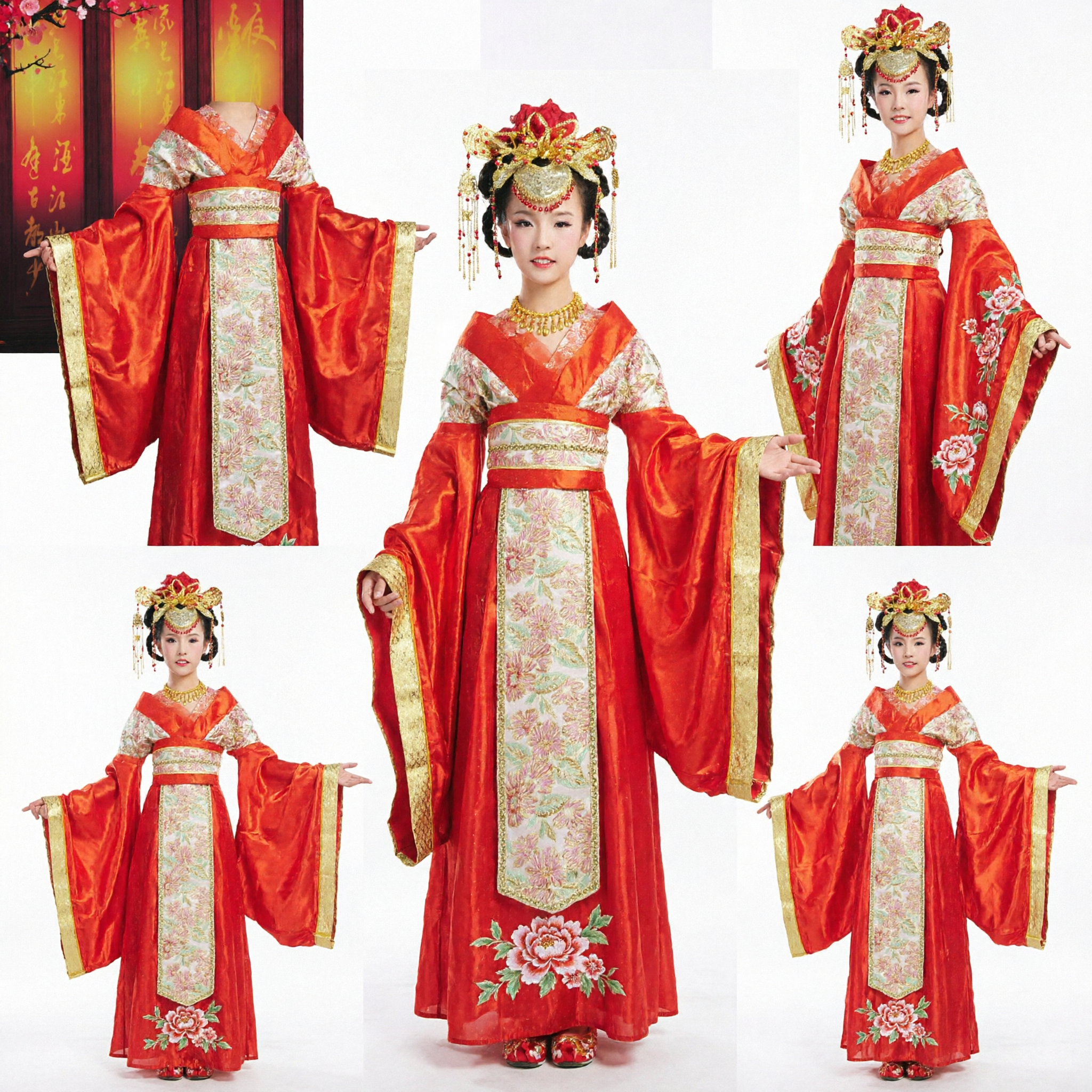 Costume Hanfu traditionnel chinois élégant de la dynastie Tang Robe de palais ancienne rouge et dorée pour femmes Performance de danse - Asian Costume