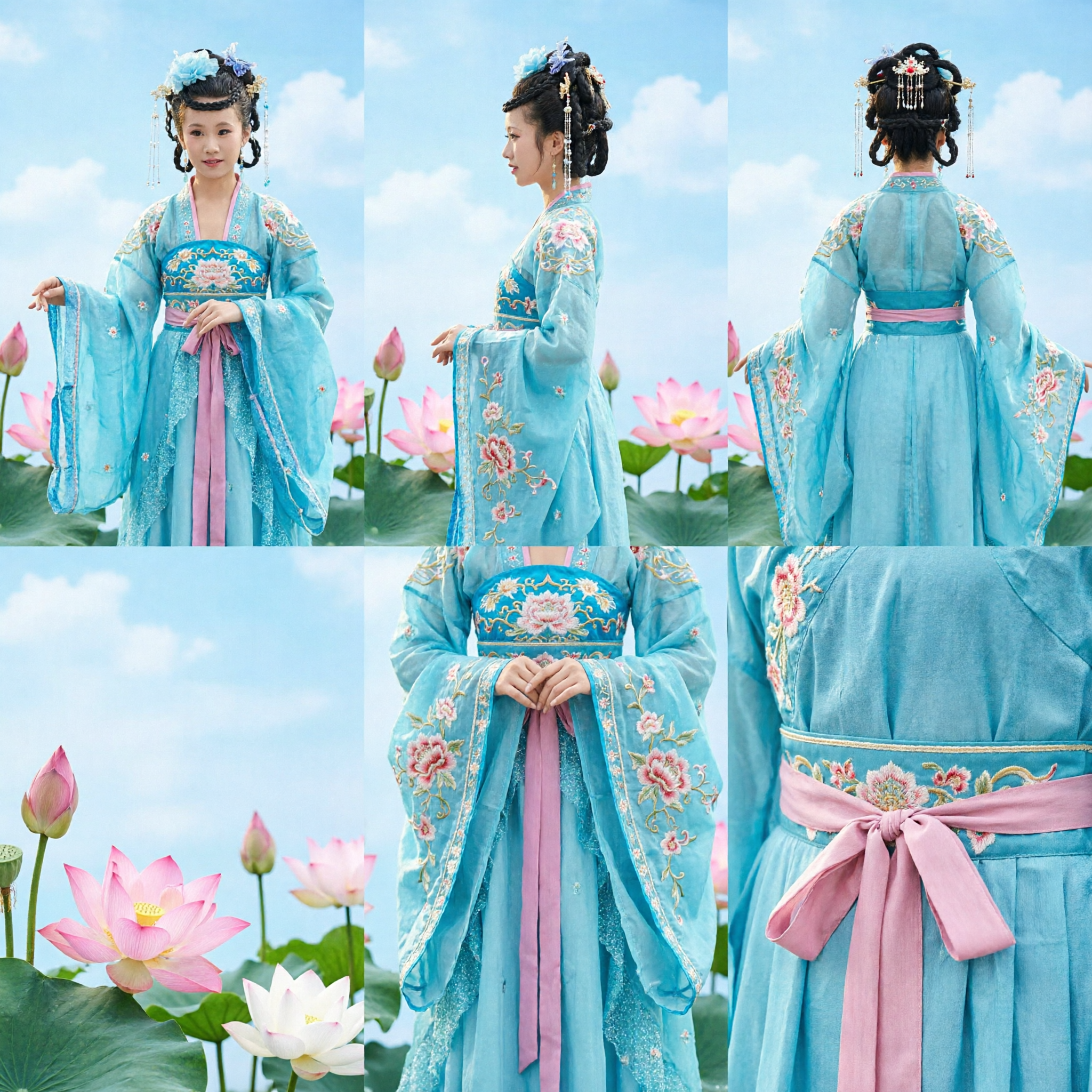 Frauen traditionelles chinesisches blaues Feen-Hanfu-Kostümkleid mit Regenschirm für Bühnenauftritte und Cosplay - Asian Costume