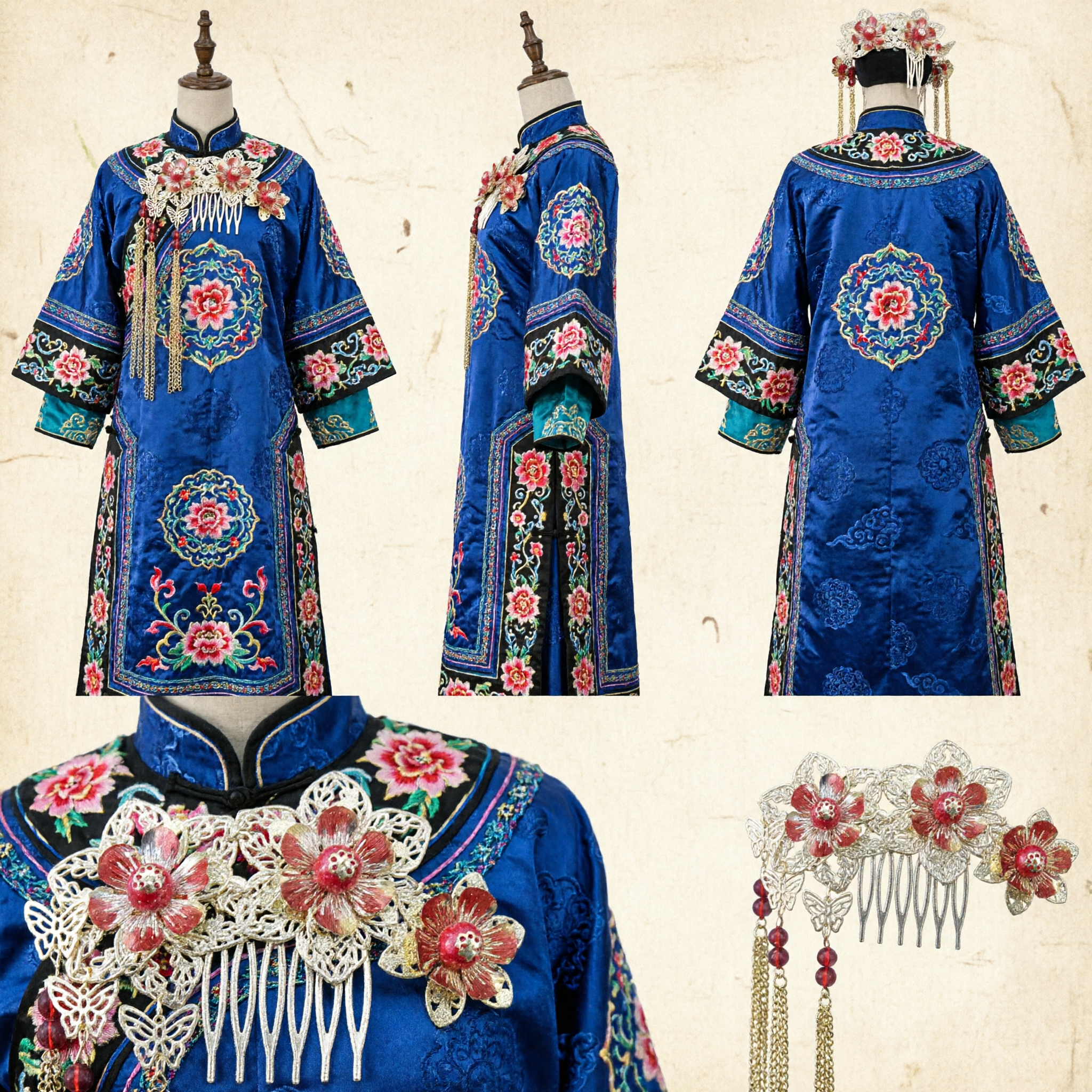 Peigne traditionnel chinois exquis avec fleurs rouges et glands, bijou capillaire ancien Hanfu pour mariée - Asian Costume