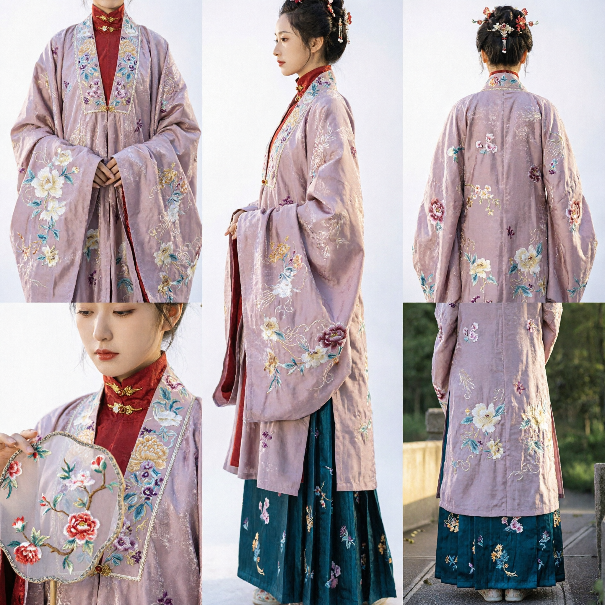 Elegante Set Tradizionale Cinese Hanfu in Stile Dinastia Ming con Tunica e Gonna Ricamata Rosa per Fotografia Femminile - Asian Costume